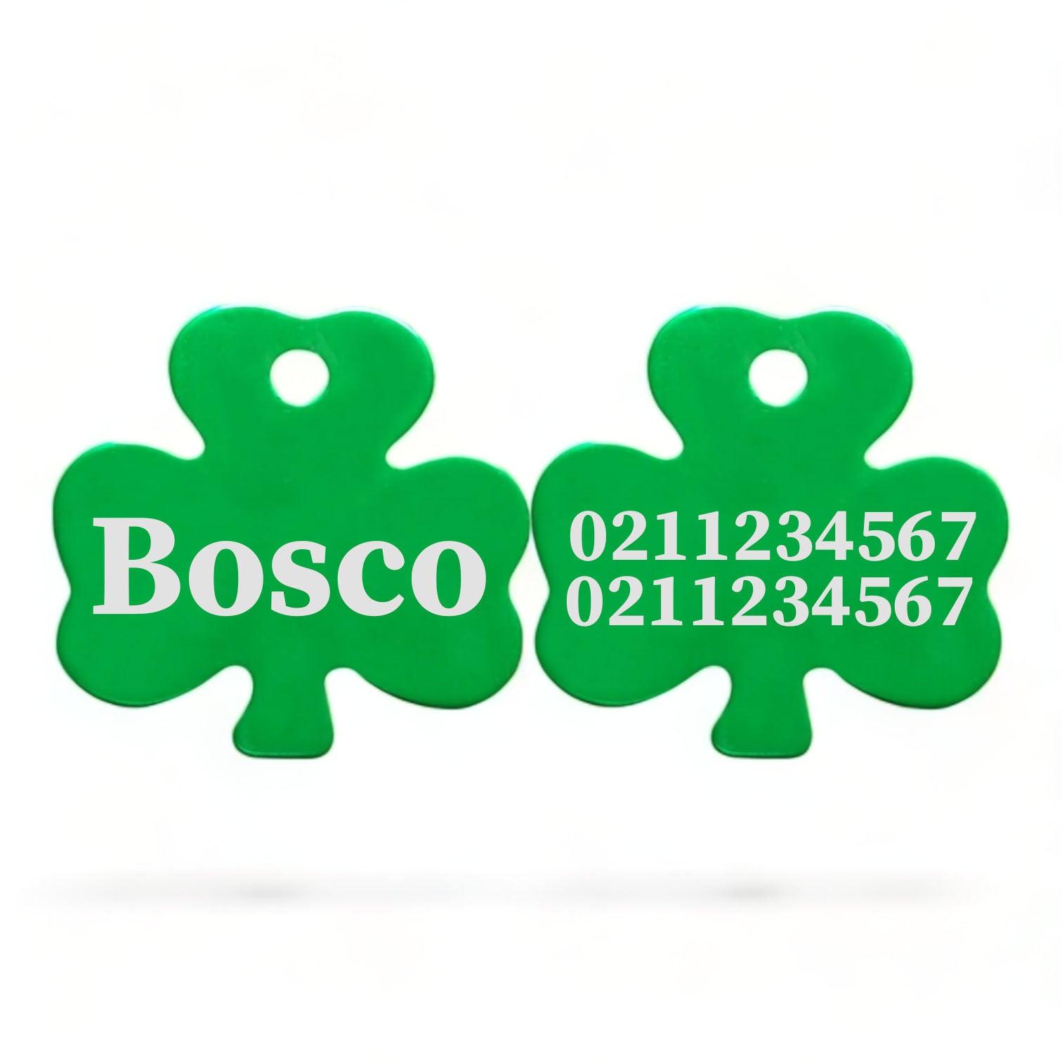⭐️Purr. Meow. Woof.⭐️ - Name Front & 2 Numbers Back | Shamrock Aluminum | Cat, Kitten & Dog ID Pet Tag - MediumSpringGreen