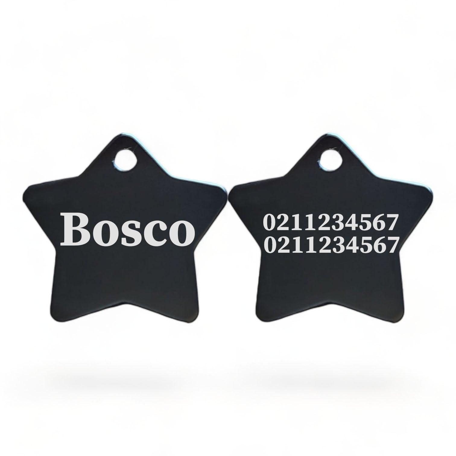 ⭐️Purr. Meow. Woof.⭐️ - Name Front & 2 Numbers Back | Star Aluminum | Cat, Kitten & Dog ID Pet Tag - Black / Dog (Large)