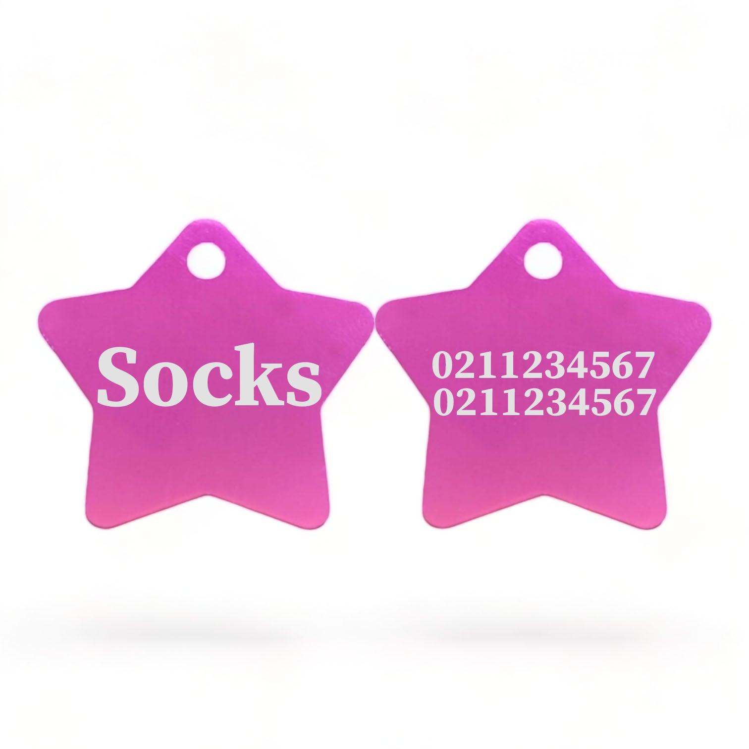 ⭐️Purr. Meow. Woof.⭐️ - Name Front & 2 Numbers Back | Star Aluminum | Cat, Kitten & Dog ID Pet Tag - DeepPink / Cat (Small)