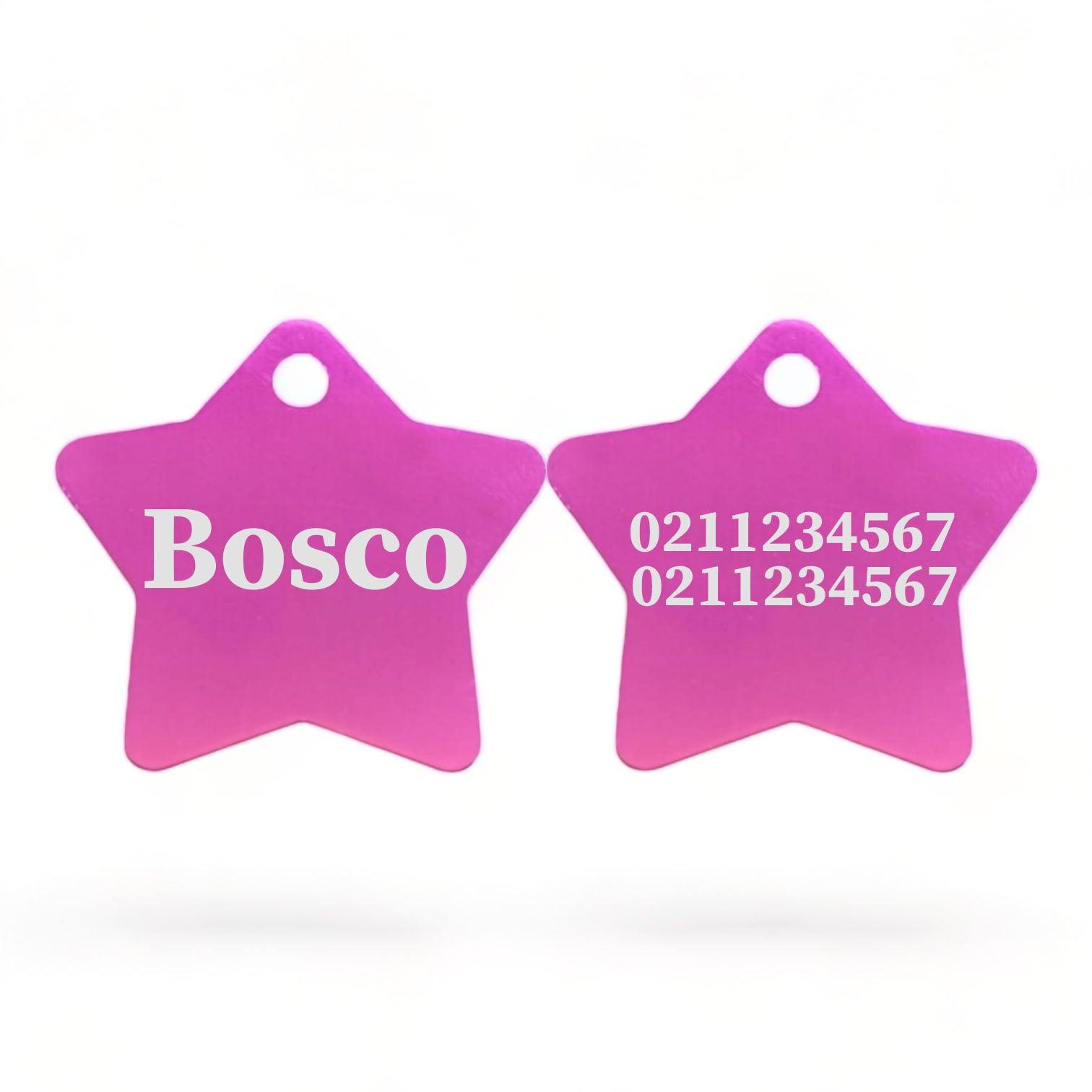 ⭐️Purr. Meow. Woof.⭐️ - Name Front & 2 Numbers Back | Star Aluminum | Cat, Kitten & Dog ID Pet Tag - DeepPink / Dog (Large)
