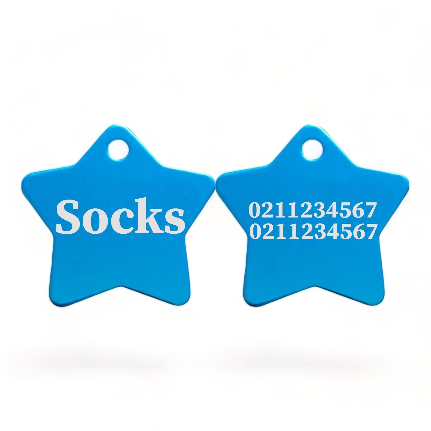 ⭐️Purr. Meow. Woof.⭐️ - Name Front & 2 Numbers Back | Star Aluminum | Cat, Kitten & Dog ID Pet Tag - DodgerBlue / Cat (Small)