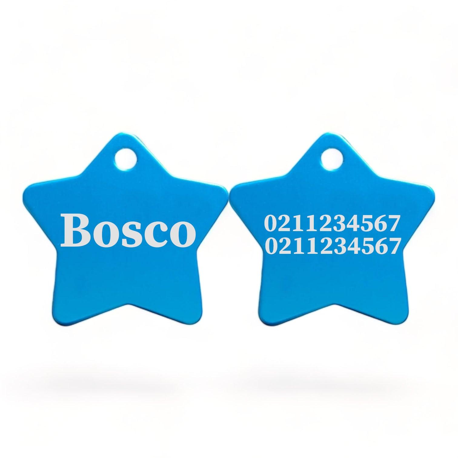 ⭐️Purr. Meow. Woof.⭐️ - Name Front & 2 Numbers Back | Star Aluminum | Cat, Kitten & Dog ID Pet Tag - DodgerBlue / Dog (Large)