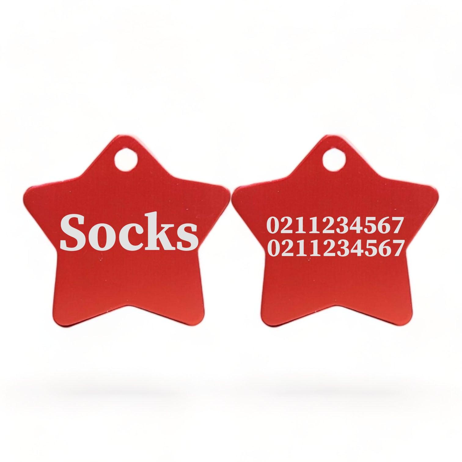 ⭐️Purr. Meow. Woof.⭐️ - Name Front & 2 Numbers Back | Star Aluminum | Cat, Kitten & Dog ID Pet Tag - Firebrick / Cat (Small)