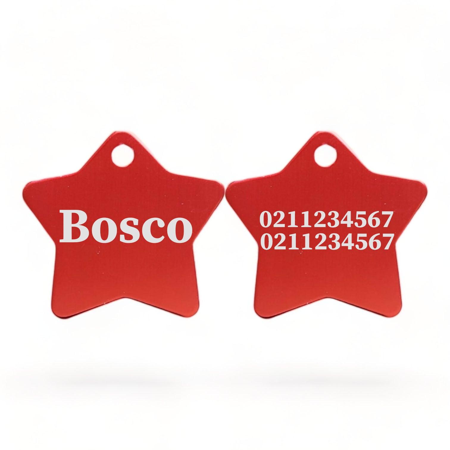 ⭐️Purr. Meow. Woof.⭐️ - Name Front & 2 Numbers Back | Star Aluminum | Cat, Kitten & Dog ID Pet Tag - Firebrick / Dog (Large)