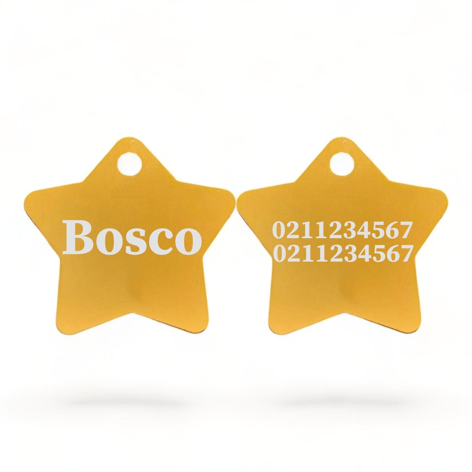 ⭐️Purr. Meow. Woof.⭐️ - Name Front & 2 Numbers Back | Star Aluminum | Cat, Kitten & Dog ID Pet Tag - Gold / Dog (Large)