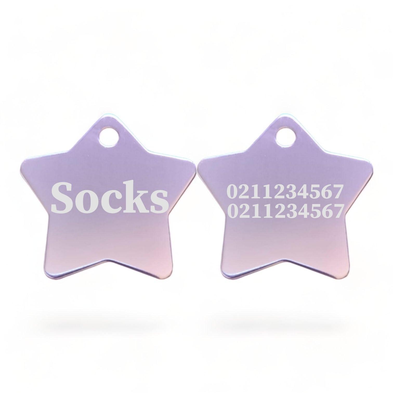 ⭐️Purr. Meow. Woof.⭐️ - Name Front & 2 Numbers Back | Star Aluminum | Cat, Kitten & Dog ID Pet Tag - LightPink / Cat (Small)