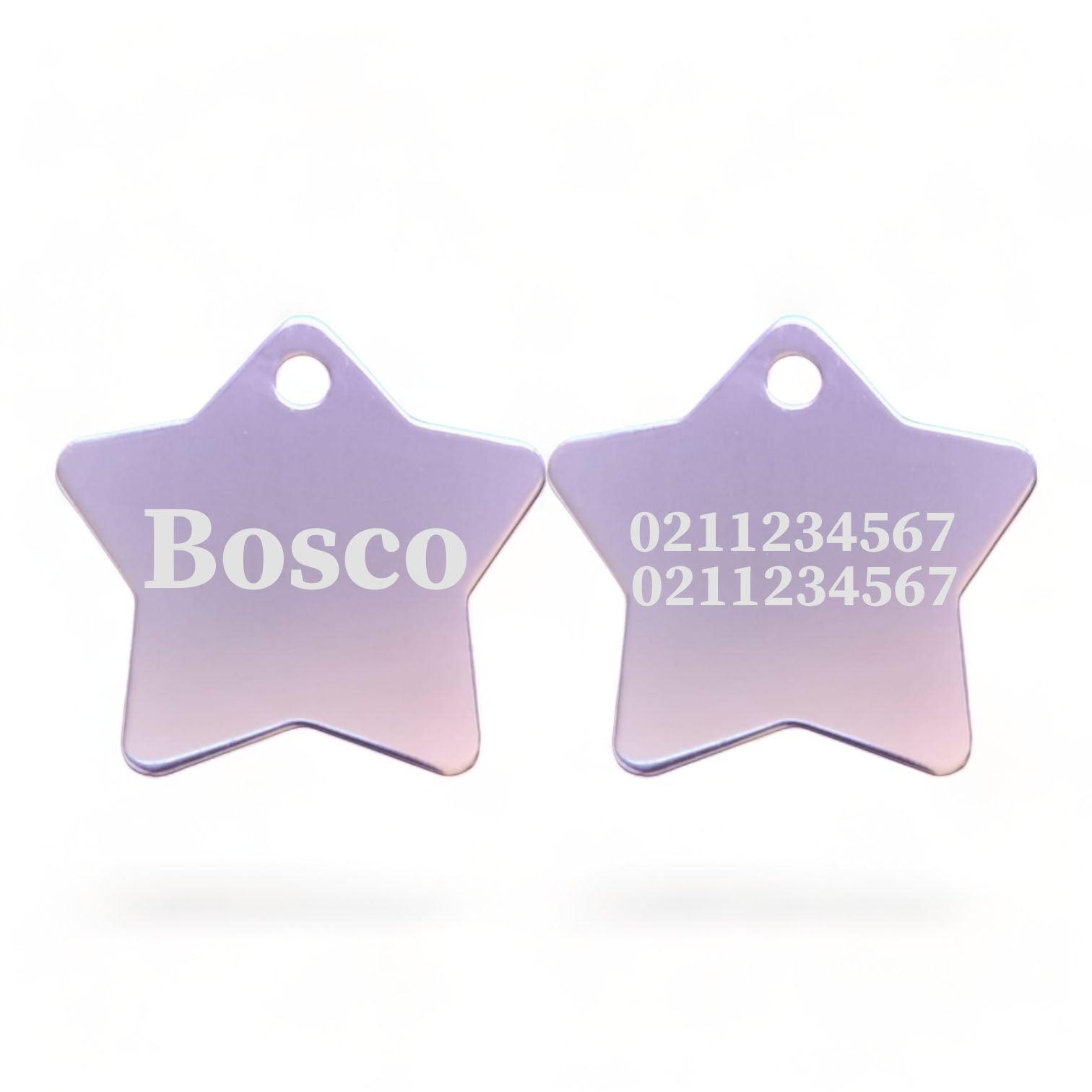 ⭐️Purr. Meow. Woof.⭐️ - Name Front & 2 Numbers Back | Star Aluminum | Cat, Kitten & Dog ID Pet Tag - LightPink / Dog (Large)
