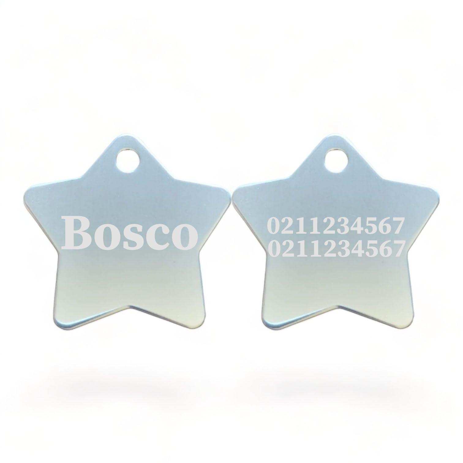 ⭐️Purr. Meow. Woof.⭐️ - Name Front & 2 Numbers Back | Star Aluminum | Cat, Kitten & Dog ID Pet Tag - Silver / Dog (Large)