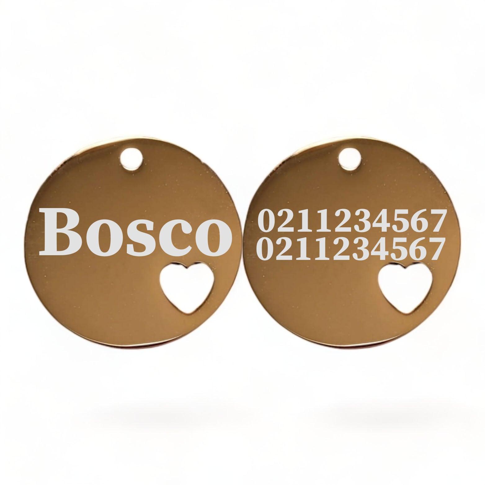 ⭐️Purr. Meow. Woof.⭐️ - Name Front & 2 Numbers Back Round Heart | Mirror Stainless | Cat & Dog ID Pet Tag - BurlyWood / Large (Dog)