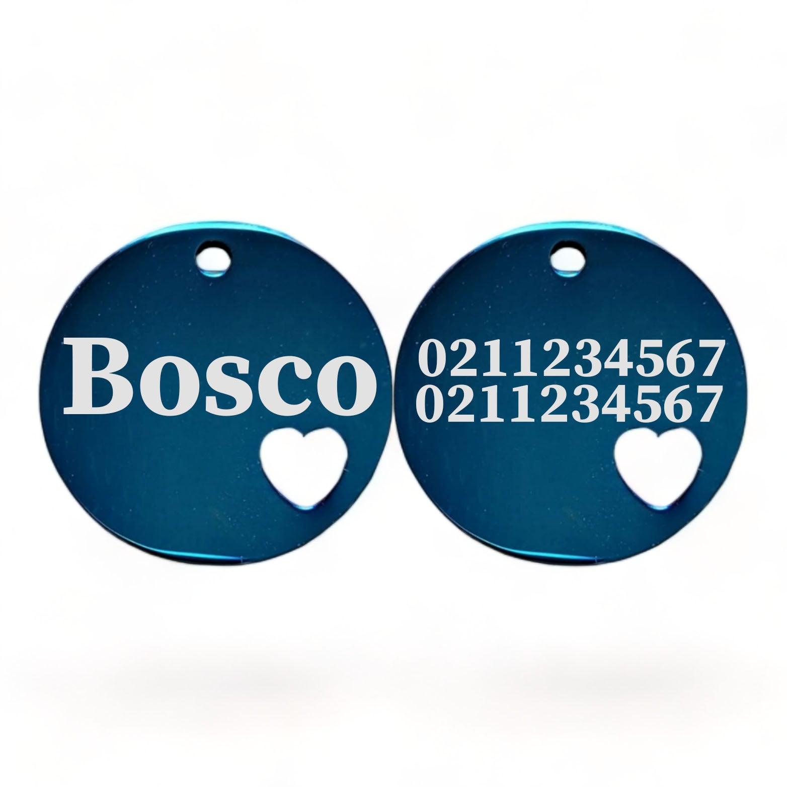 ⭐️Purr. Meow. Woof.⭐️ - Name Front & 2 Numbers Back Round Heart | Mirror Stainless | Cat & Dog ID Pet Tag - MidnightBlue / Large (Dog)