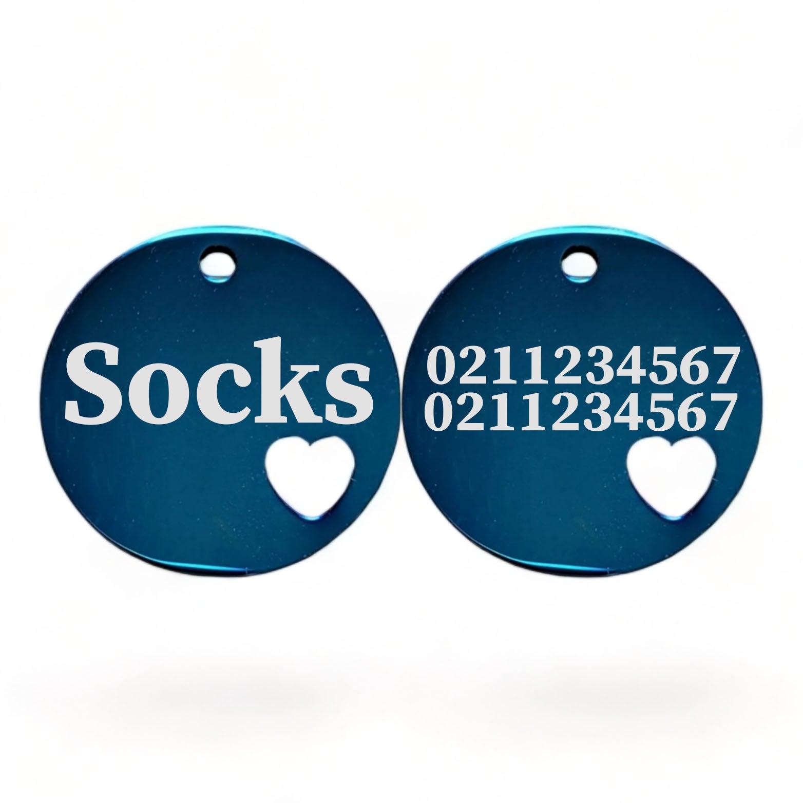 ⭐️Purr. Meow. Woof.⭐️ - Name Front & 2 Numbers Back Round Heart | Mirror Stainless | Cat & Dog ID Pet Tag - MidnightBlue / Small (Cat)