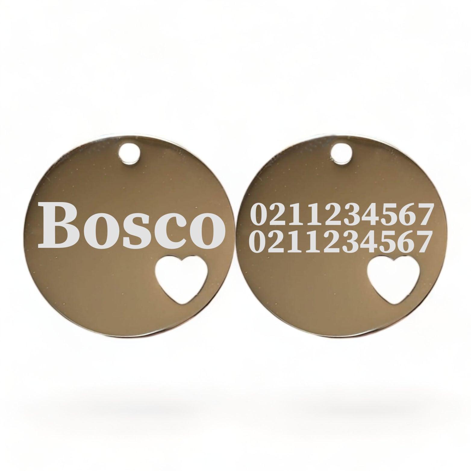 ⭐️Purr. Meow. Woof.⭐️ - Name Front & 2 Numbers Back Round Heart | Mirror Stainless | Cat & Dog ID Pet Tag - Silver / Large (Dog)