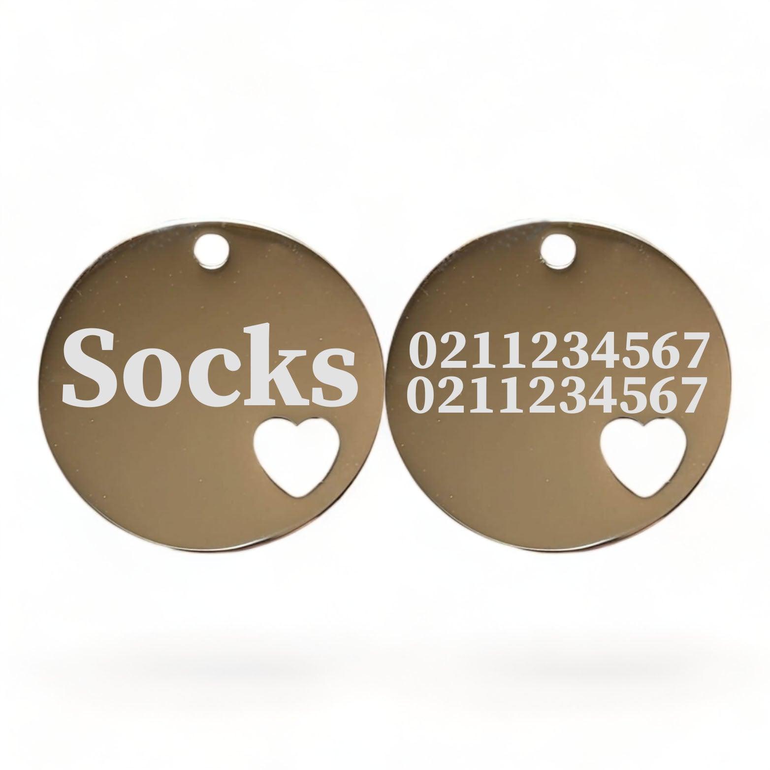 ⭐️Purr. Meow. Woof.⭐️ - Name Front & 2 Numbers Back Round Heart | Mirror Stainless | Cat & Dog ID Pet Tag - Silver / Small (Cat)