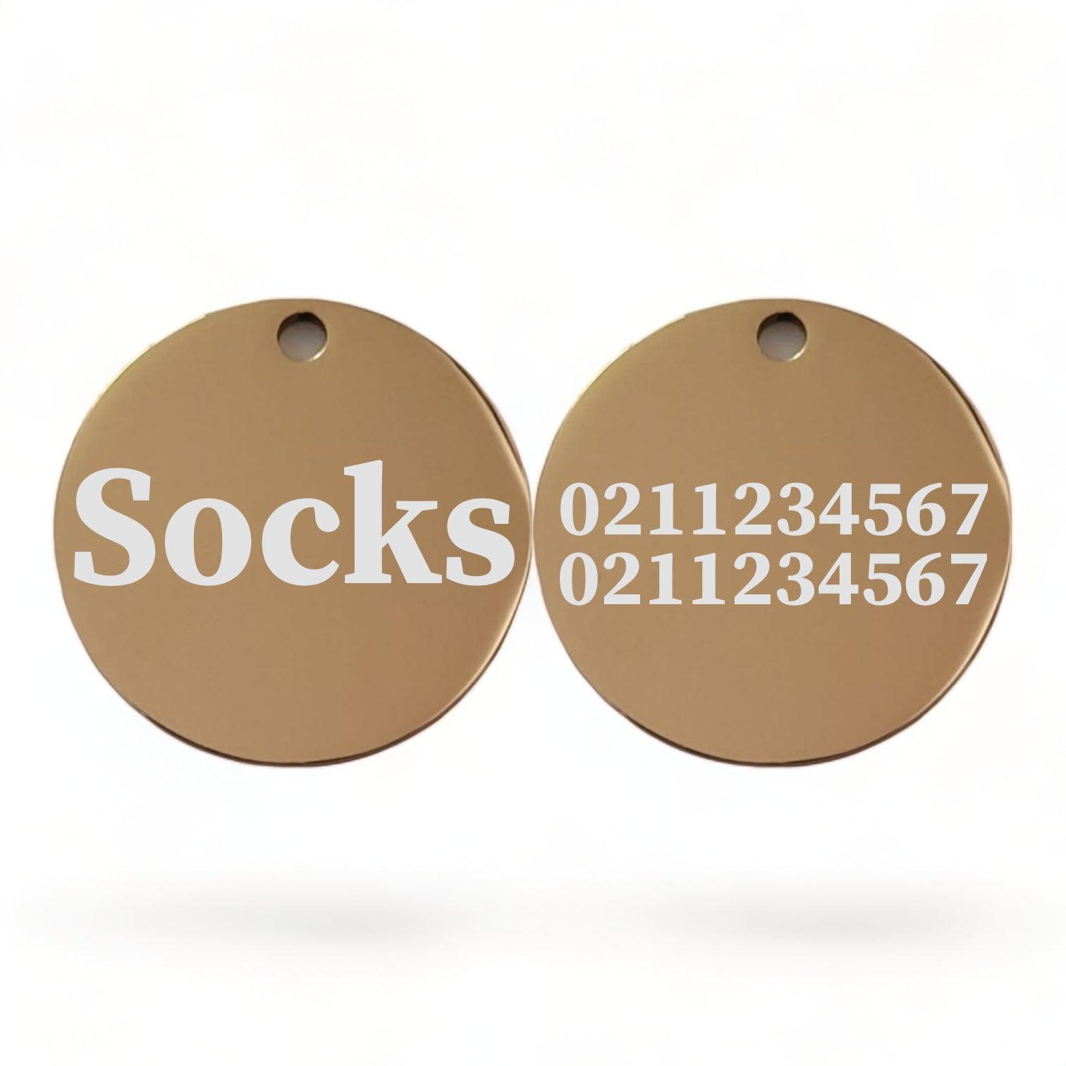 ⭐️Purr. Meow. Woof.⭐️ - Name Front & 2 Numbers Back Round | Mirror Stainless | Cat ID Pet Tag - BurlyWood