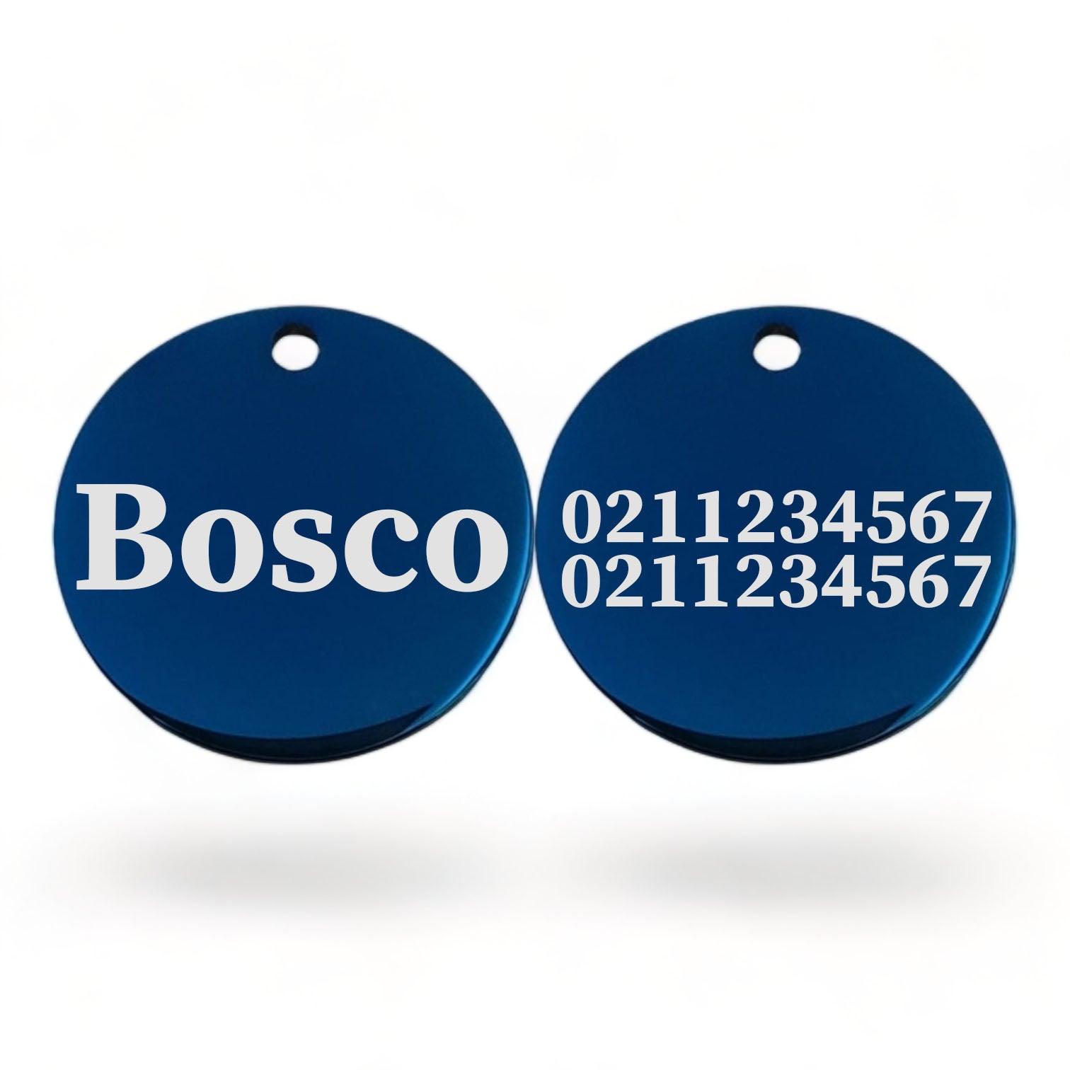 ⭐️Purr. Meow. Woof.⭐️ - Name Front & 2 Numbers Back Round | Mirror Stainless | Dog ID Pet Tag - MidnightBlue