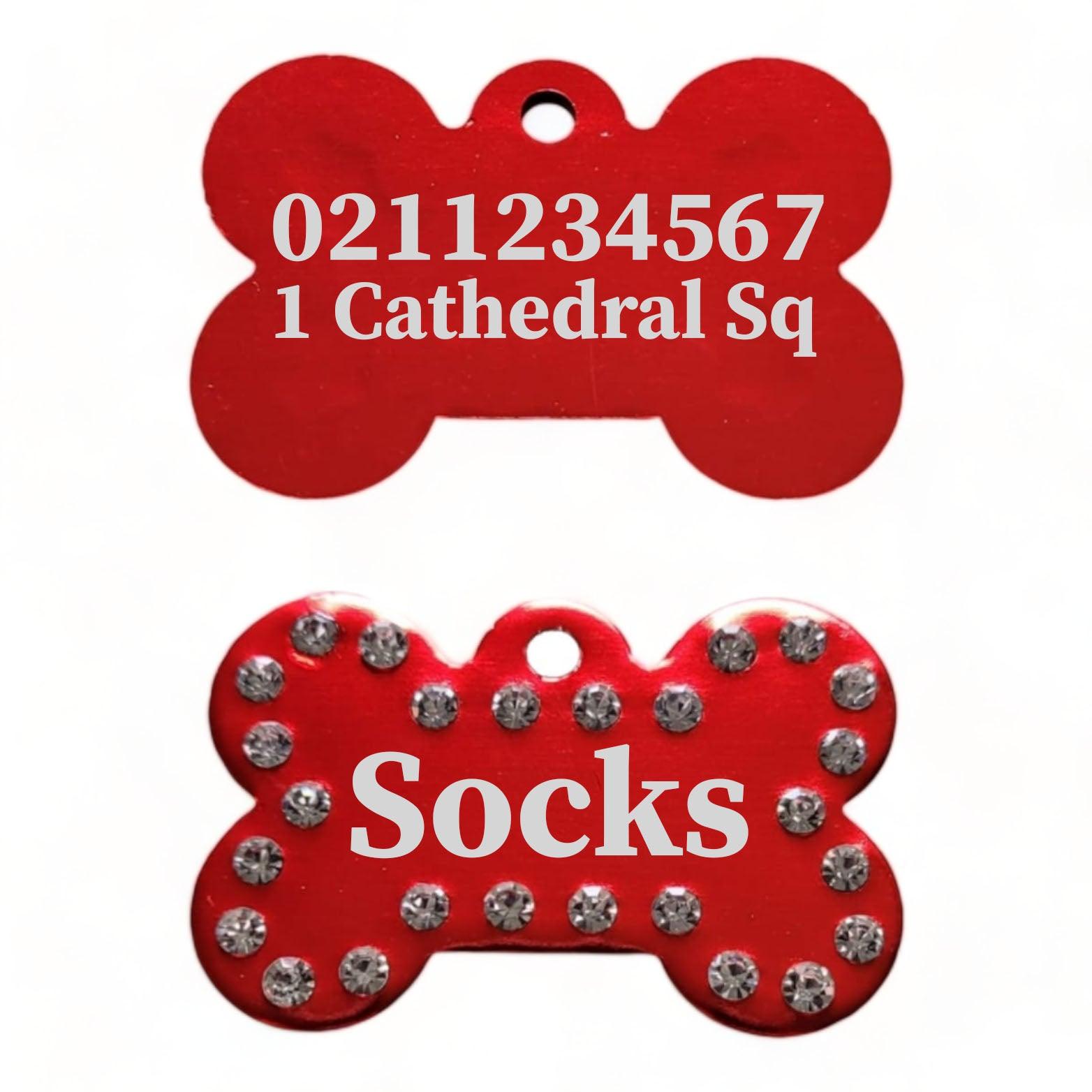 ⭐️Purr. Meow. Woof.⭐️ - Name Front & Number & Address Back | Bling Bone Aluminum | Dog ID Pet Tag - Firebrick