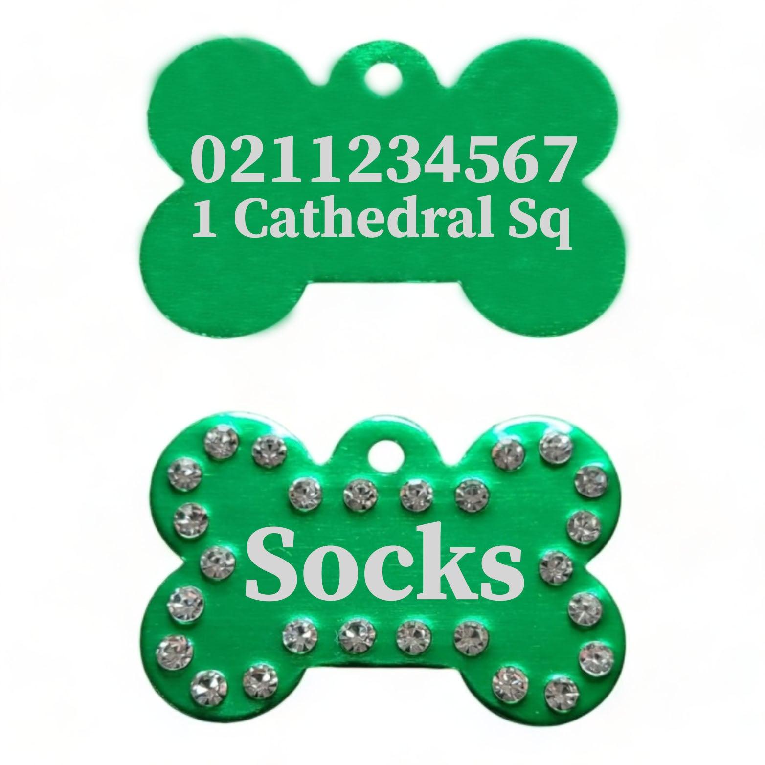 ⭐️Purr. Meow. Woof.⭐️ - Name Front & Number & Address Back | Bling Bone Aluminum | Dog ID Pet Tag - MediumSpringGreen