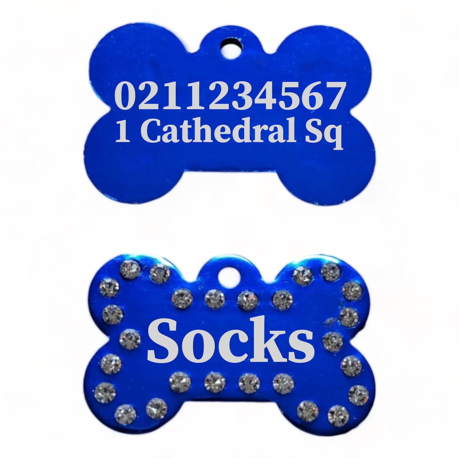 ⭐️Purr. Meow. Woof.⭐️ - Name Front & Number & Address Back | Bling Bone Aluminum | Dog ID Pet Tag - RoyalBlue