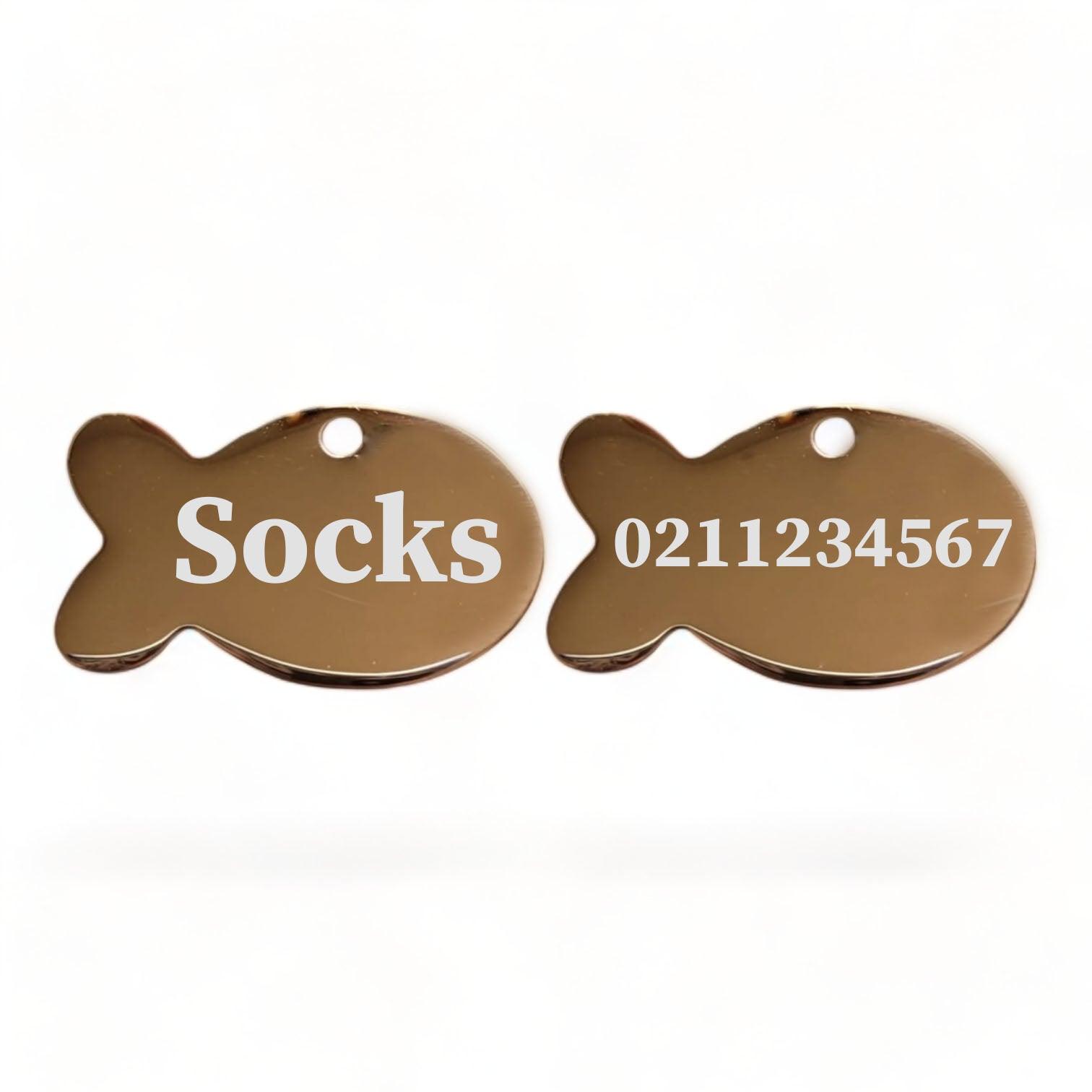 ⭐️Purr. Meow. Woof.⭐️ - Name Front & Number Back Baby Fish | Mirror Stainless | Cat ID Pet Tag - BurlyWood