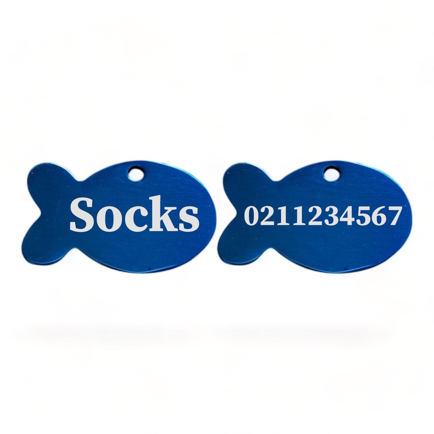 ⭐️Purr. Meow. Woof.⭐️ - Name Front & Number Back Baby Fish | Mirror Stainless | Cat ID Pet Tag - MidnightBlue