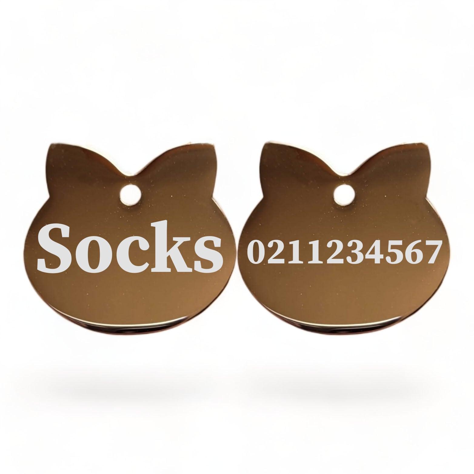 ⭐️Purr. Meow. Woof.⭐️ - Name Front & Number Back Cat Ears | Mirror Stainless | Cat ID Pet Tag - BurlyWood