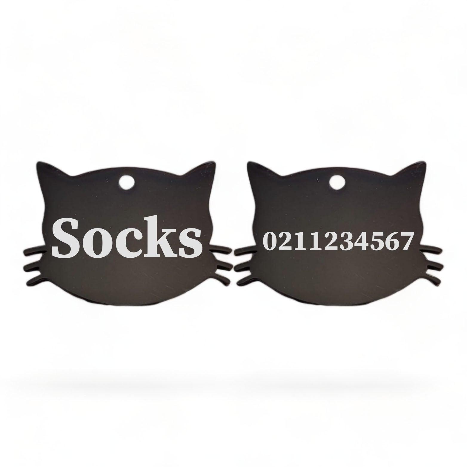 ⭐️Purr. Meow. Woof.⭐️ - Name Front & Number Back Cat Whiskers | Mirror Stainless | Cat ID Pet Tag - Black