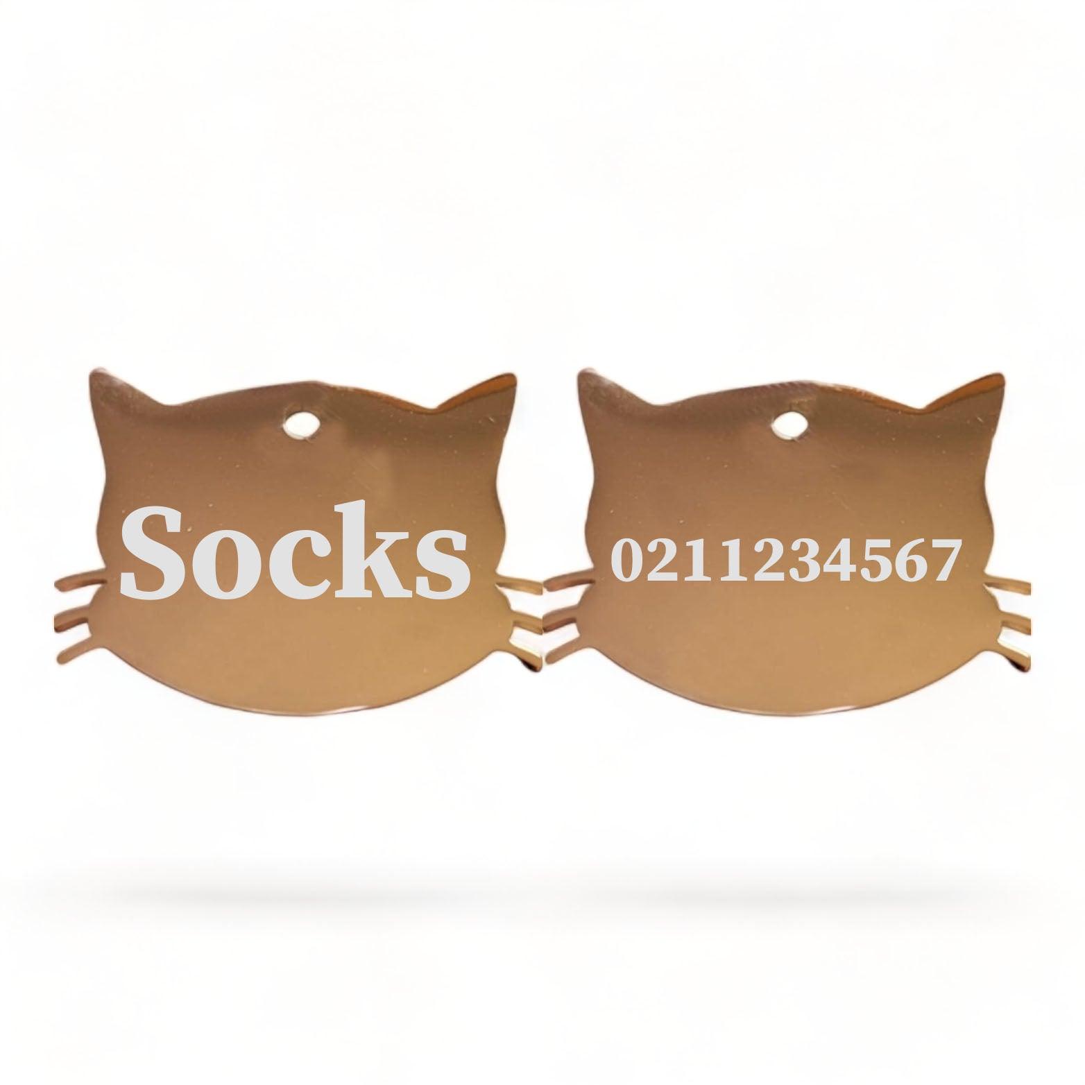 ⭐️Purr. Meow. Woof.⭐️ - Name Front & Number Back Cat Whiskers | Mirror Stainless | Cat ID Pet Tag - BurlyWood