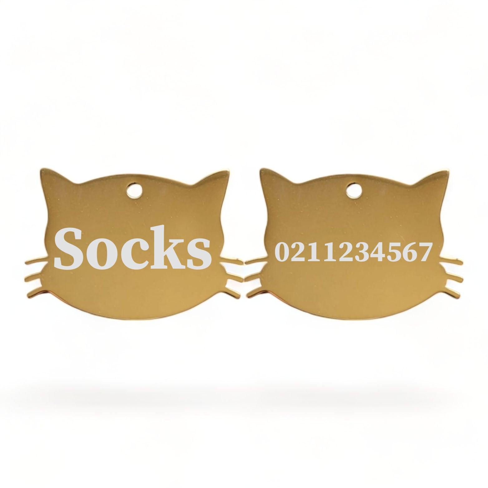 ⭐️Purr. Meow. Woof.⭐️ - Name Front & Number Back Cat Whiskers | Mirror Stainless | Cat ID Pet Tag - Gold