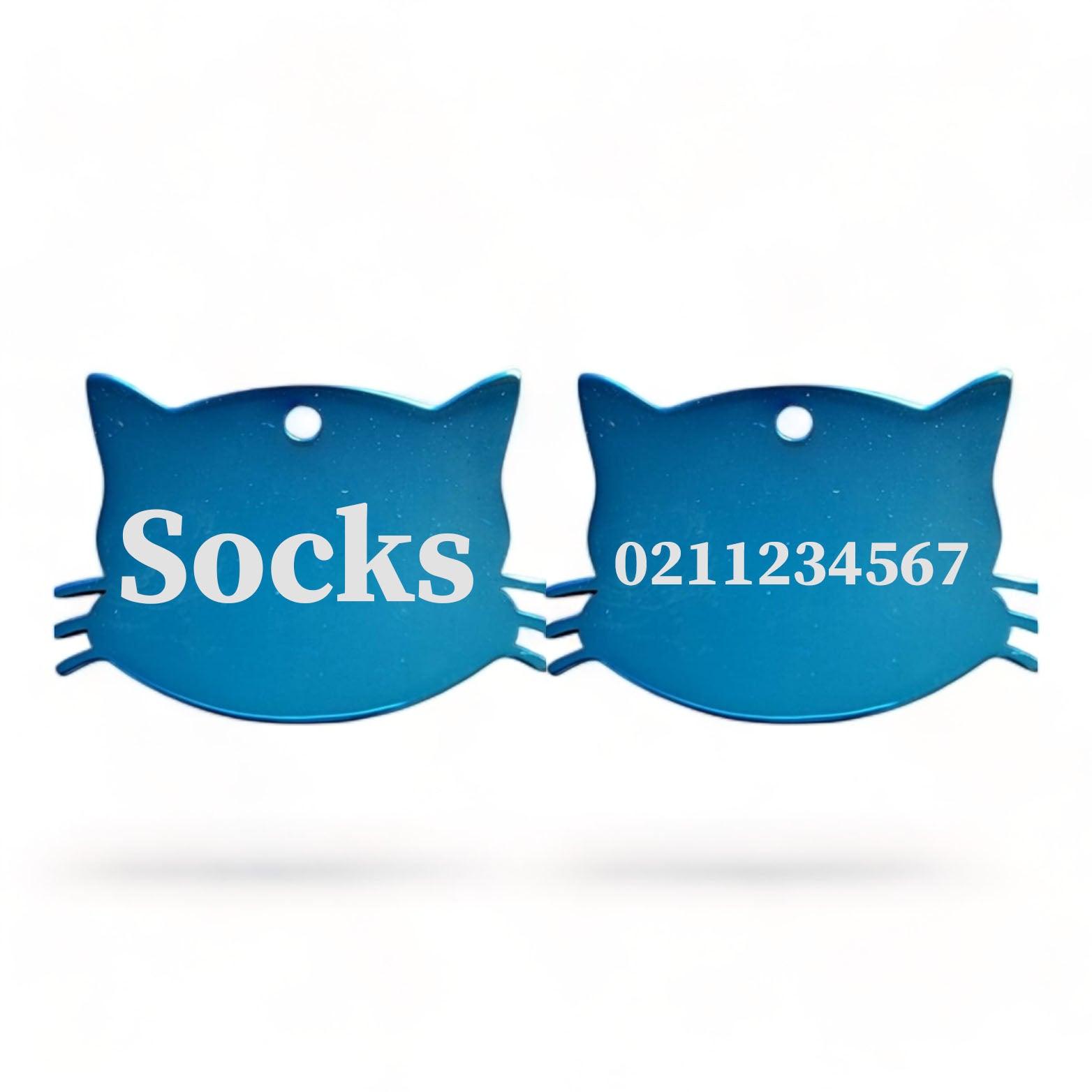 ⭐️Purr. Meow. Woof.⭐️ - Name Front & Number Back Cat Whiskers | Mirror Stainless | Cat ID Pet Tag - MidnightBlue