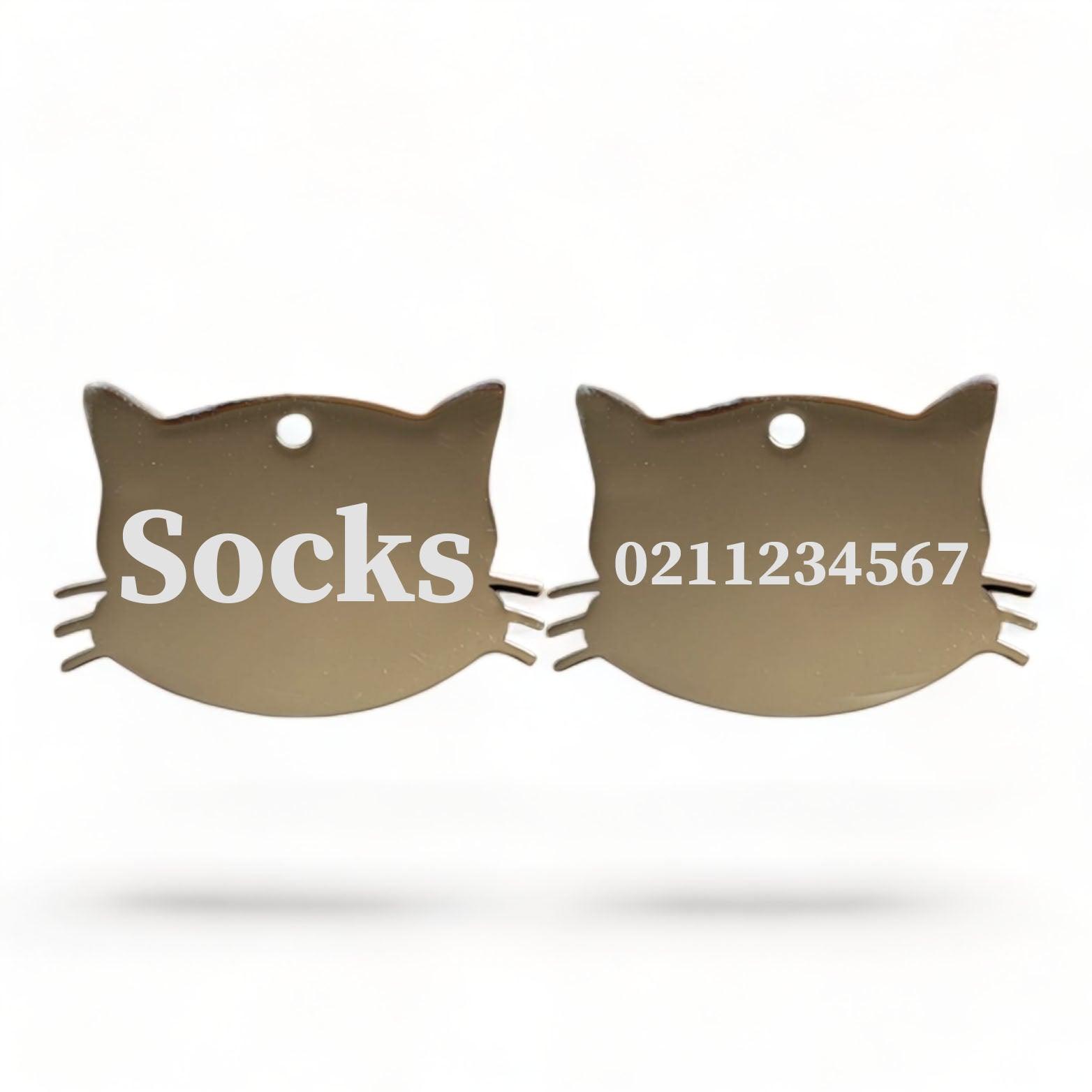 ⭐️Purr. Meow. Woof.⭐️ - Name Front & Number Back Cat Whiskers | Mirror Stainless | Cat ID Pet Tag - Silver
