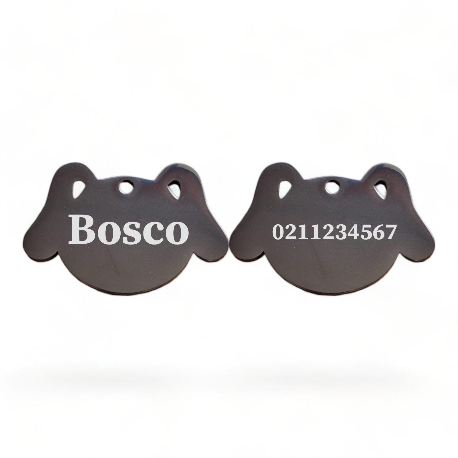 ⭐️Purr. Meow. Woof.⭐️ - Name Front & Number Back Dog | Mirror Stainless | Dog ID Pet Tag - Black