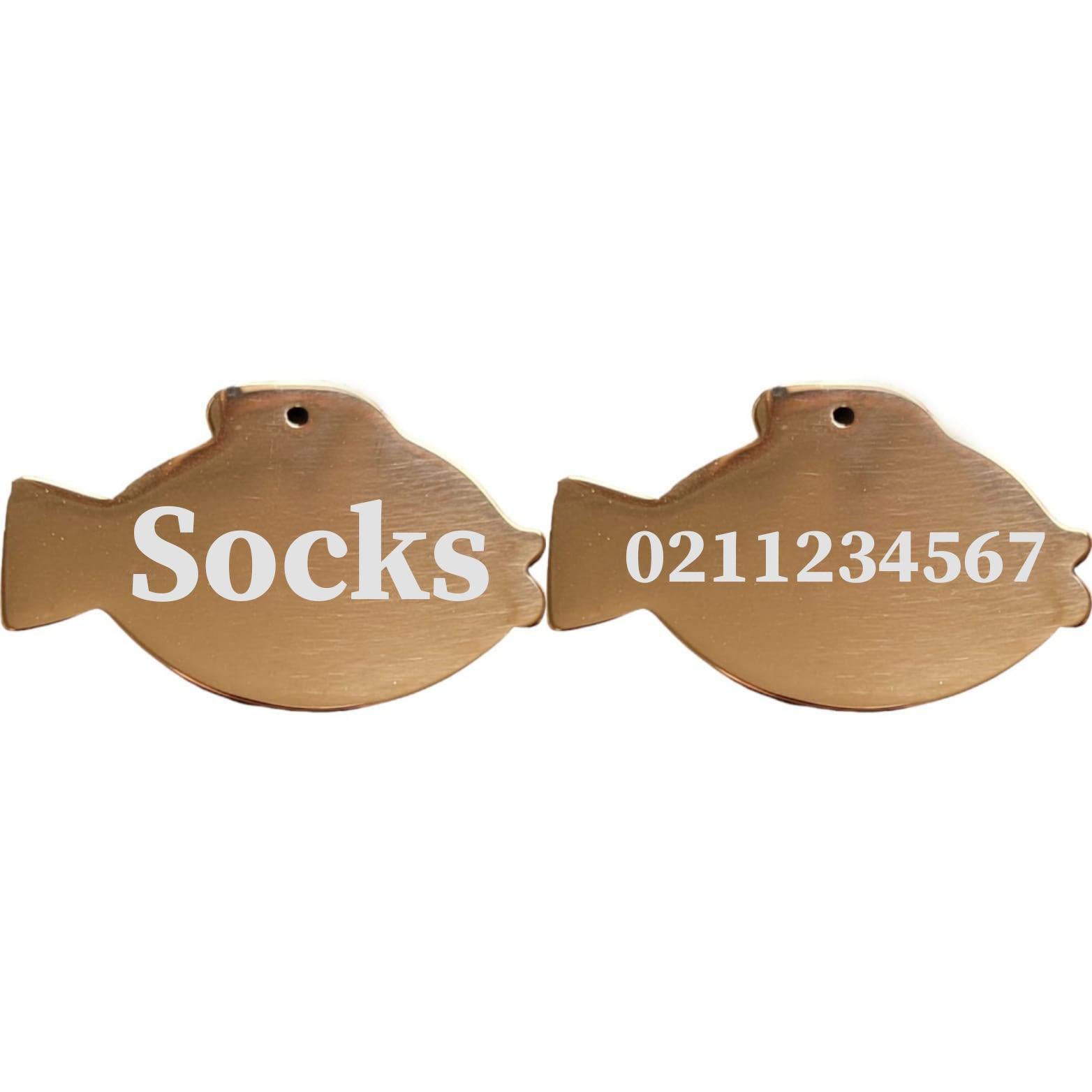 ⭐️Purr. Meow. Woof.⭐️ - Name Front & Number Back Fish | Mirror Stainless | Cat & Dog ID Pet Tag - BurlyWood