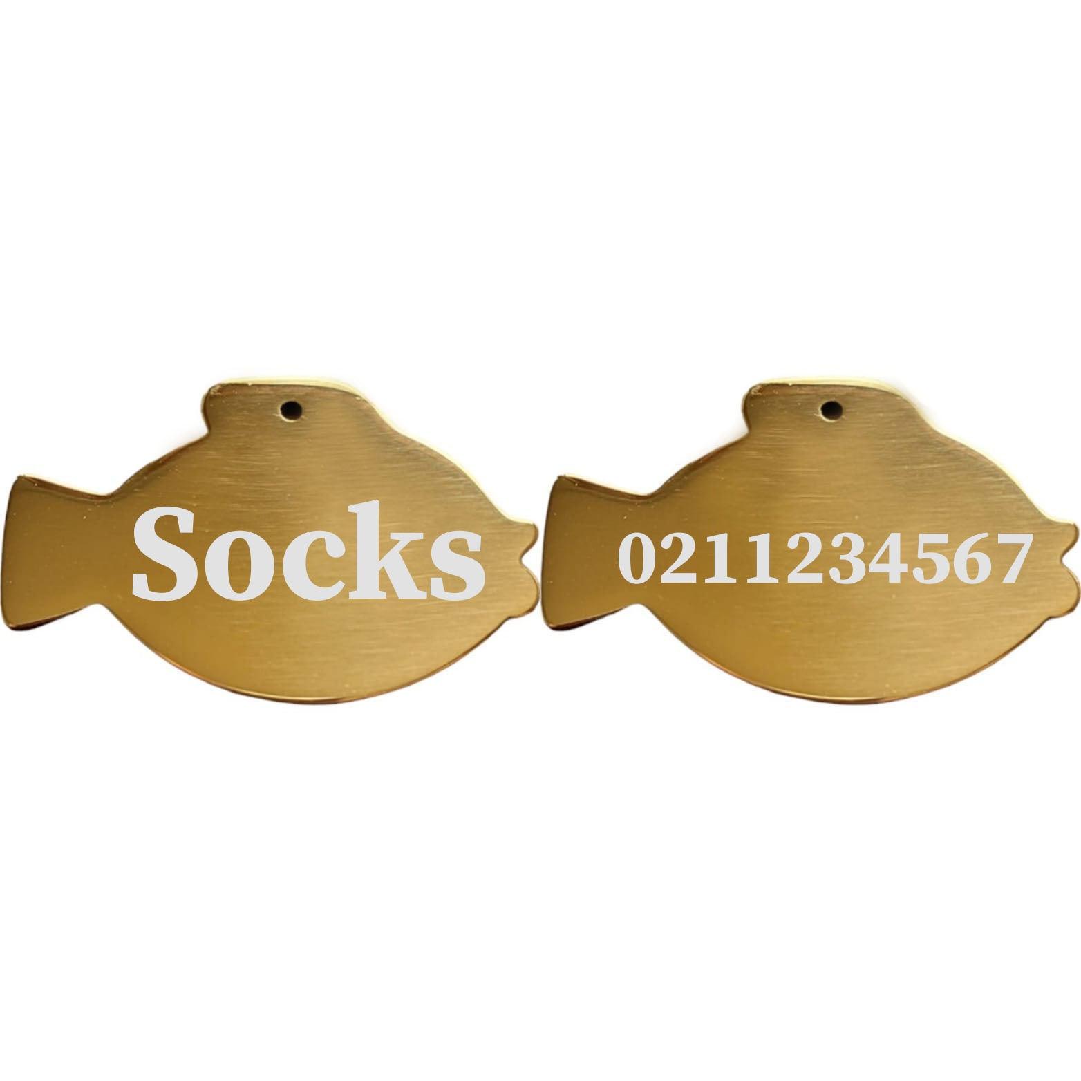 ⭐️Purr. Meow. Woof.⭐️ - Name Front & Number Back Fish | Mirror Stainless | Cat & Dog ID Pet Tag - Gold