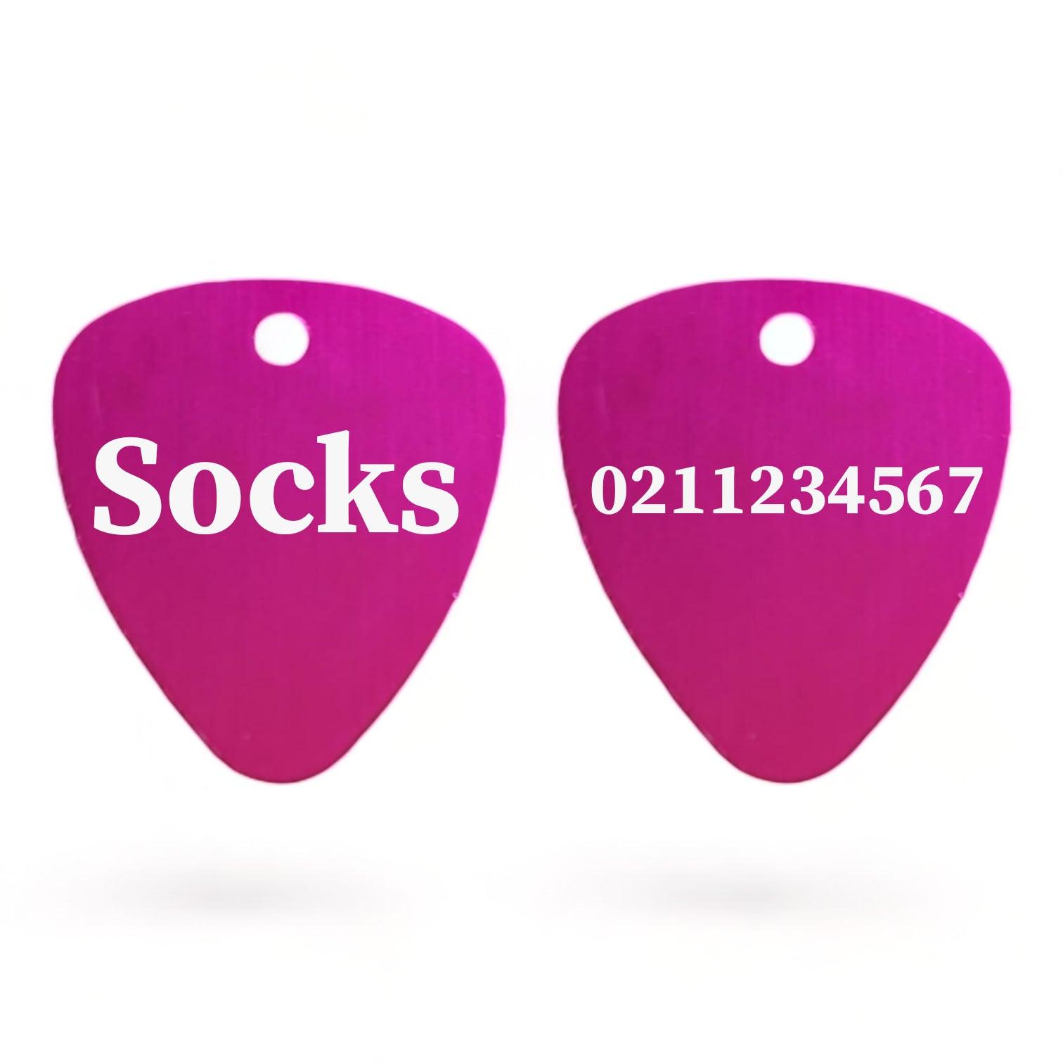 ⭐️Purr. Meow. Woof.⭐️ - Name Front & Number Back Guitar Pick Cat, Kitten & Dog ID Pet Tag - DeepPink