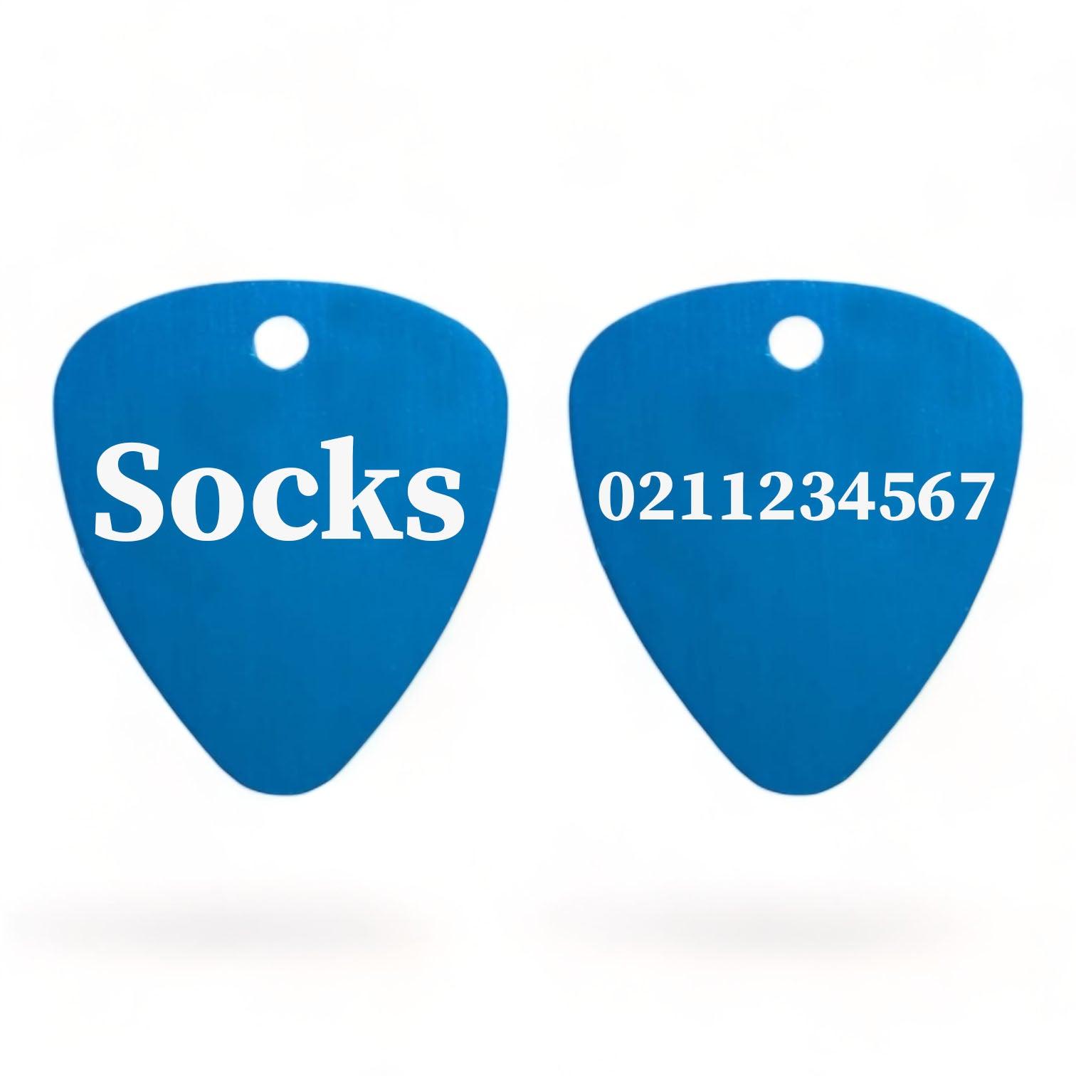 ⭐️Purr. Meow. Woof.⭐️ - Name Front & Number Back Guitar Pick Cat, Kitten & Dog ID Pet Tag - DodgerBlue