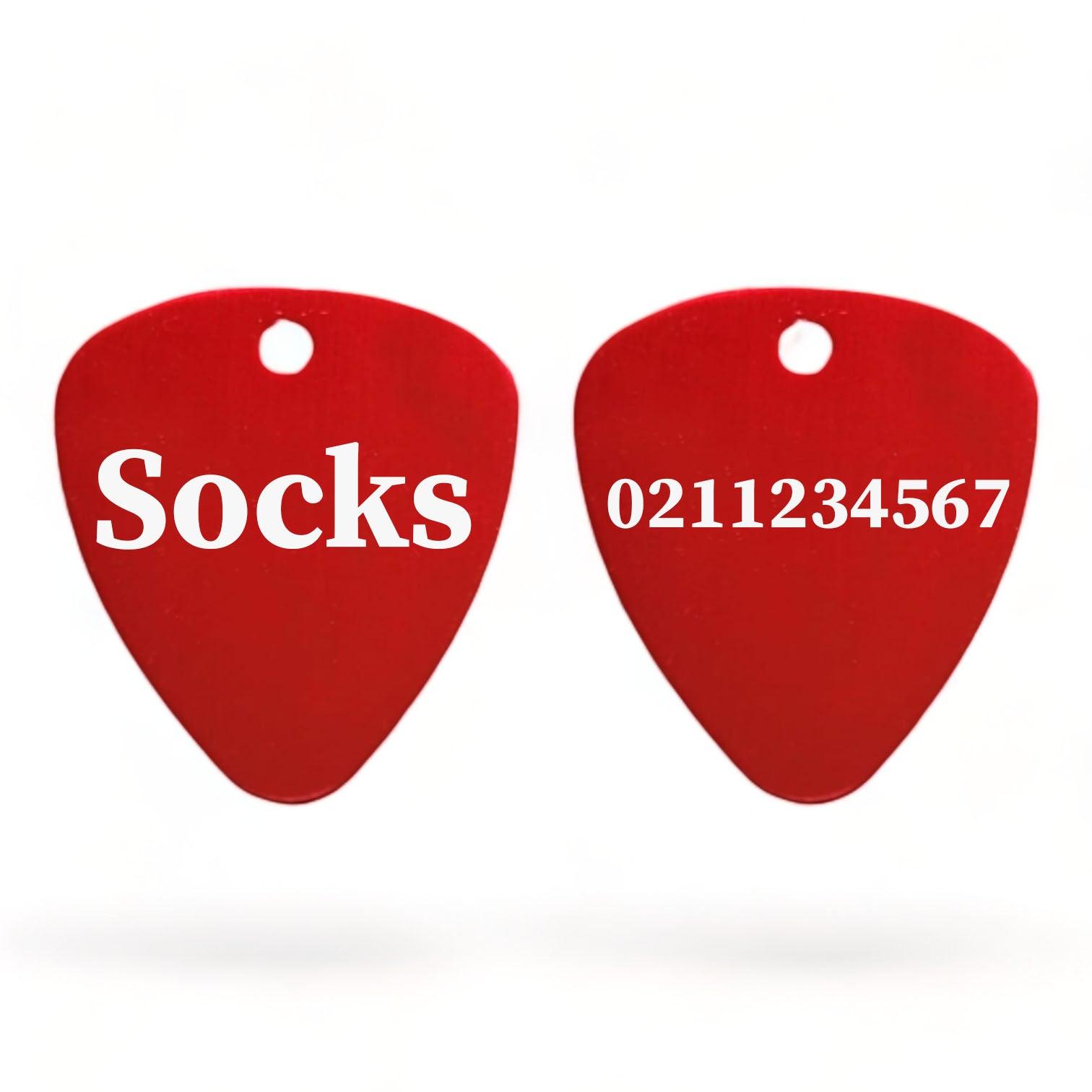 ⭐️Purr. Meow. Woof.⭐️ - Name Front & Number Back Guitar Pick Cat, Kitten & Dog ID Pet Tag - Firebrick
