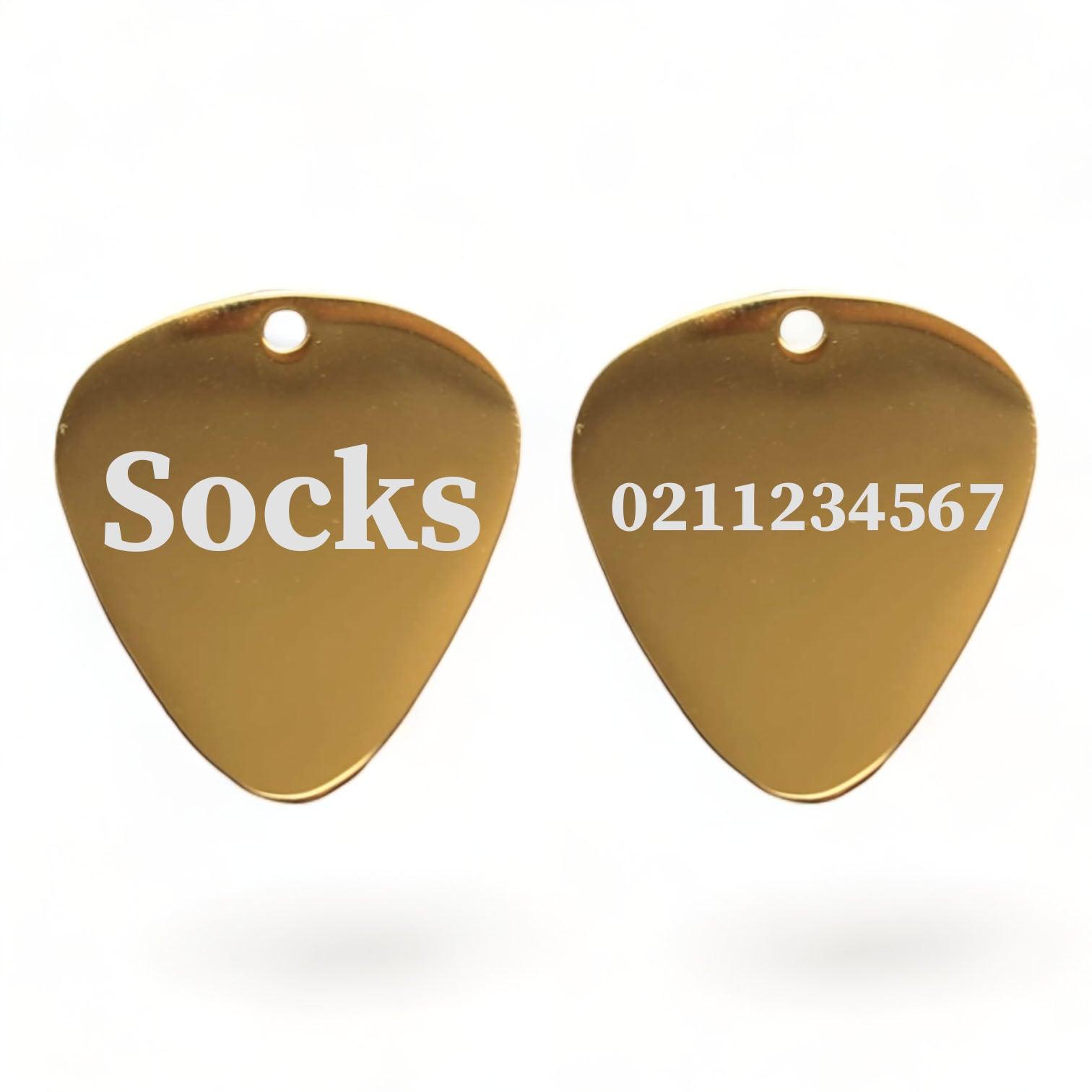 ⭐️Purr. Meow. Woof.⭐️ - Name Front & Number Back Guitar Pick | Mirror Stainless | Dog & Cat ID Pet Tag - Gold