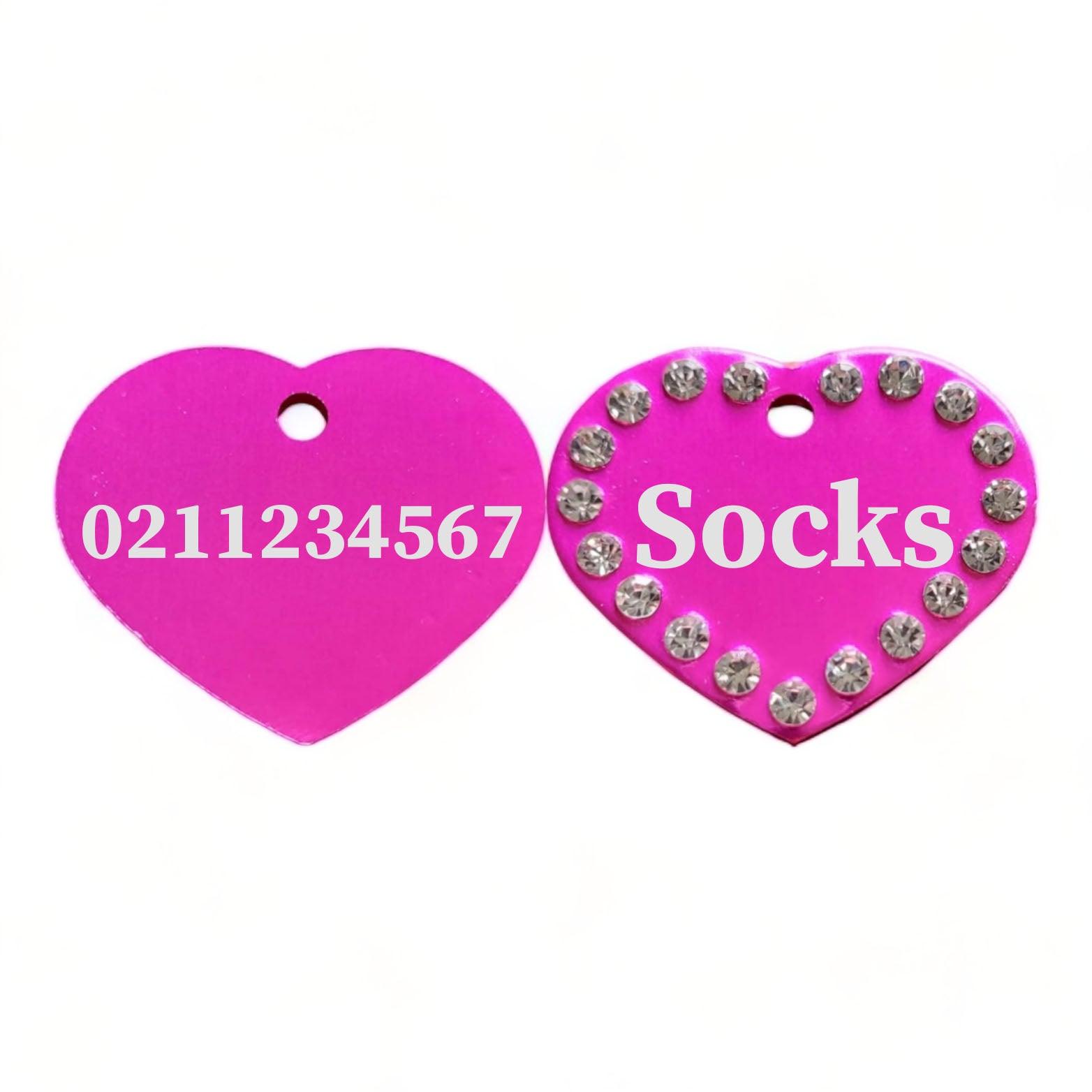 ⭐️Purr. Meow. Woof.⭐️ - Name Front & Number Back | Bling Aluminum Heart | Cat & Dog ID Pet Tag - DeepPink