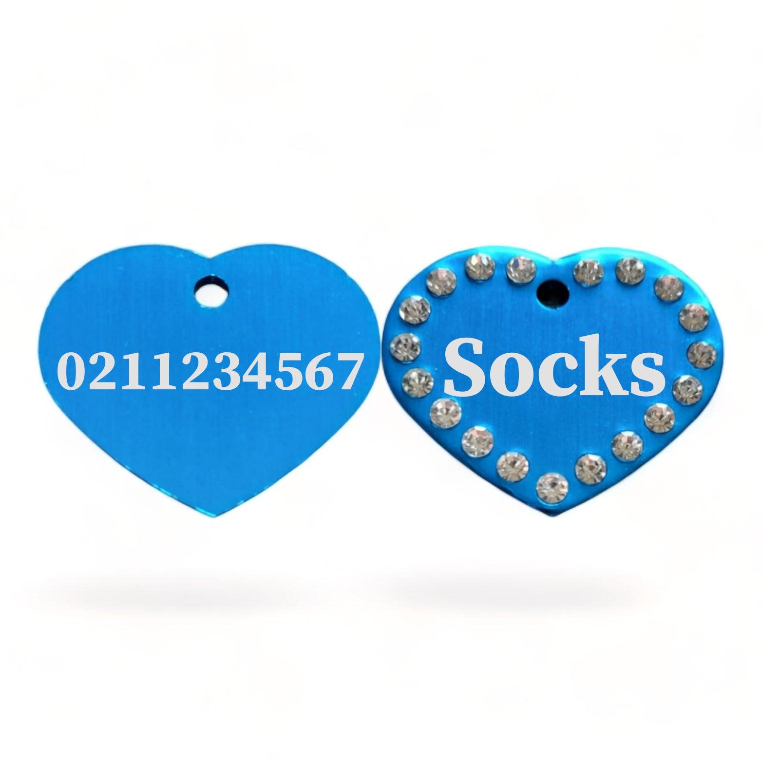 ⭐️Purr. Meow. Woof.⭐️ - Name Front & Number Back | Bling Aluminum Heart | Cat & Dog ID Pet Tag - DodgerBlue