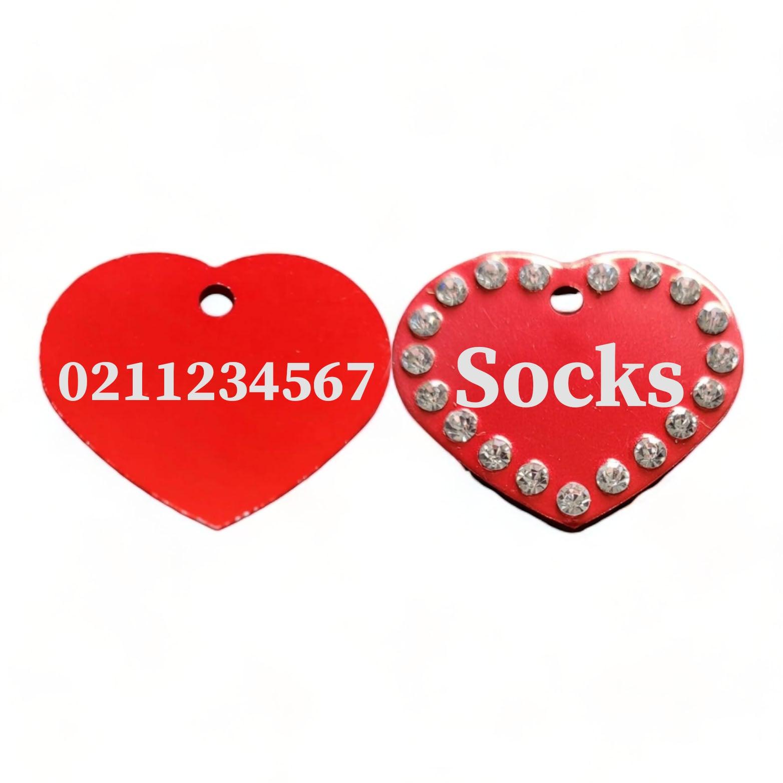 ⭐️Purr. Meow. Woof.⭐️ - Name Front & Number Back | Bling Aluminum Heart | Cat & Dog ID Pet Tag - Firebrick