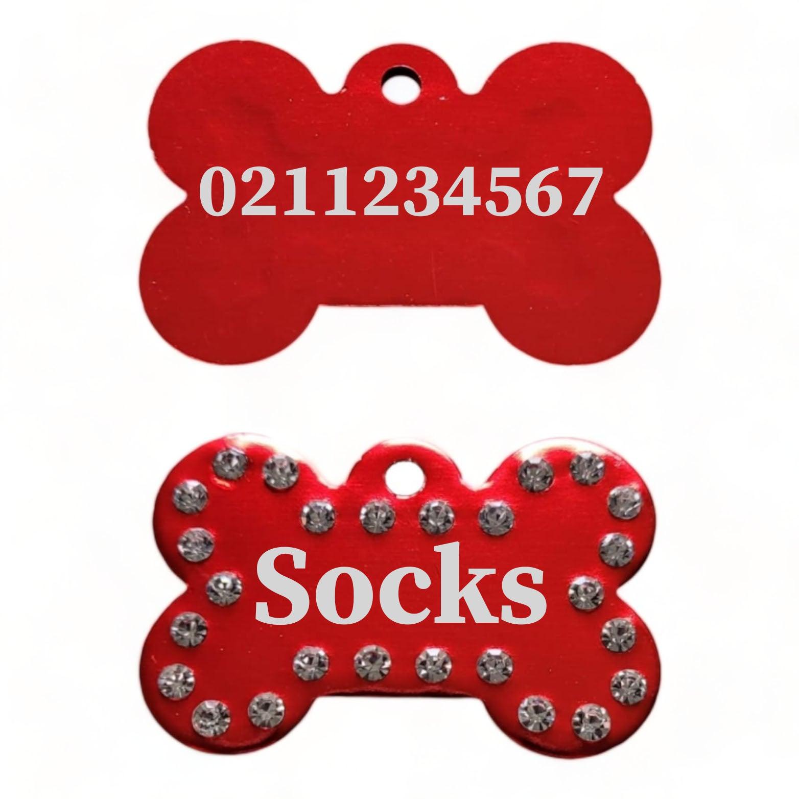 ⭐️Purr. Meow. Woof.⭐️ - Name Front & Number Back | Bling Bone Aluminum | Dog ID Pet Tag - Firebrick