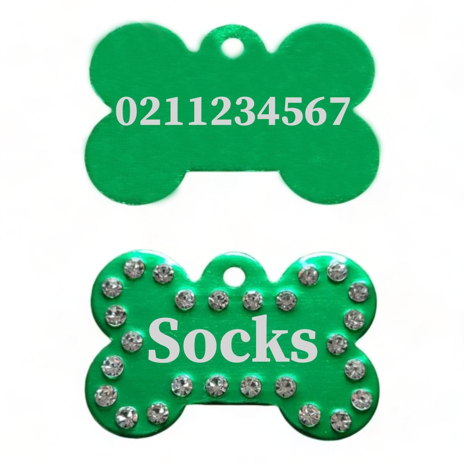 ⭐️Purr. Meow. Woof.⭐️ - Name Front & Number Back | Bling Bone Aluminum | Dog ID Pet Tag - MediumSpringGreen