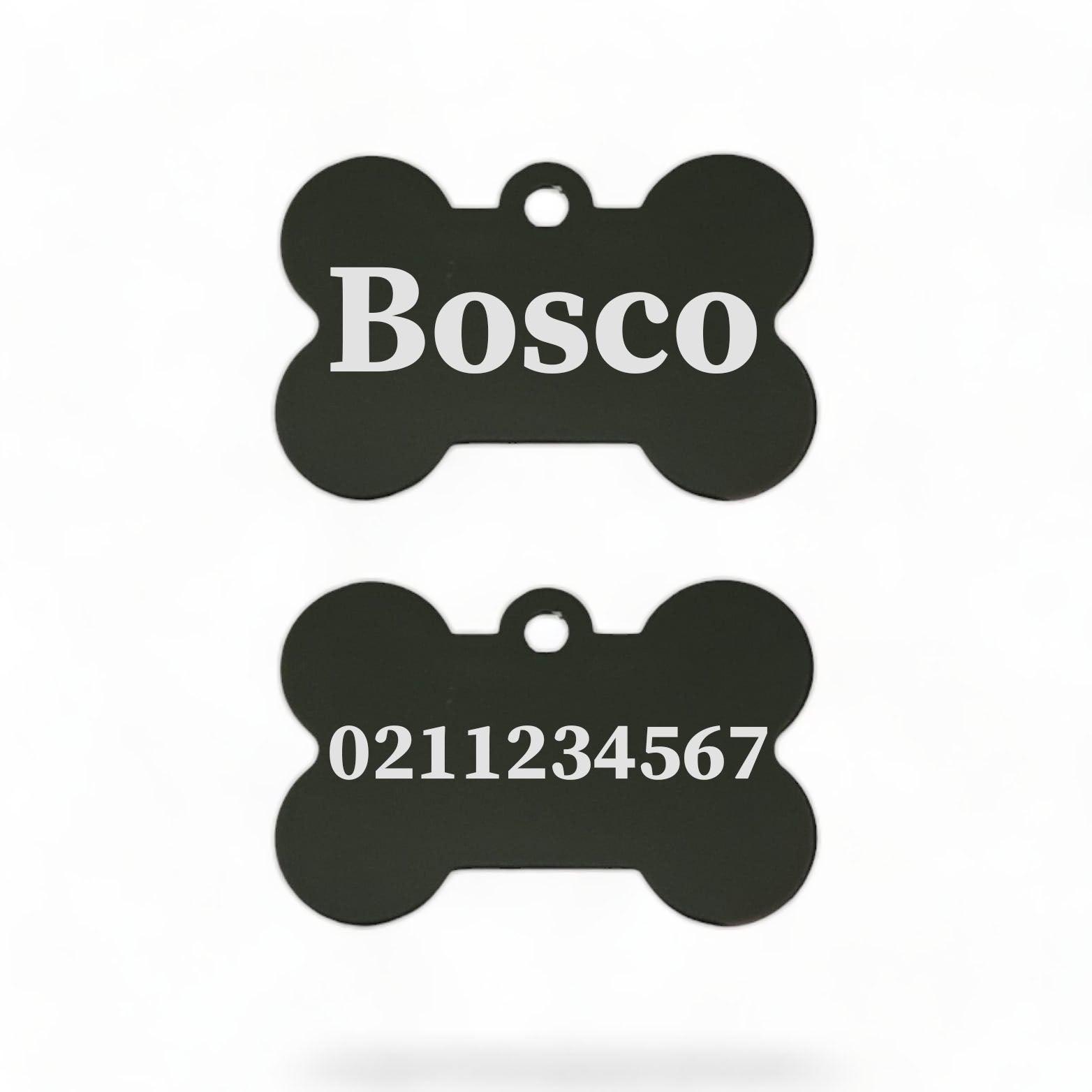 ⭐️Purr. Meow. Woof.⭐️ - Name Front & Number Back | Bone Aluminium | Dog ID Pet Tag - Black