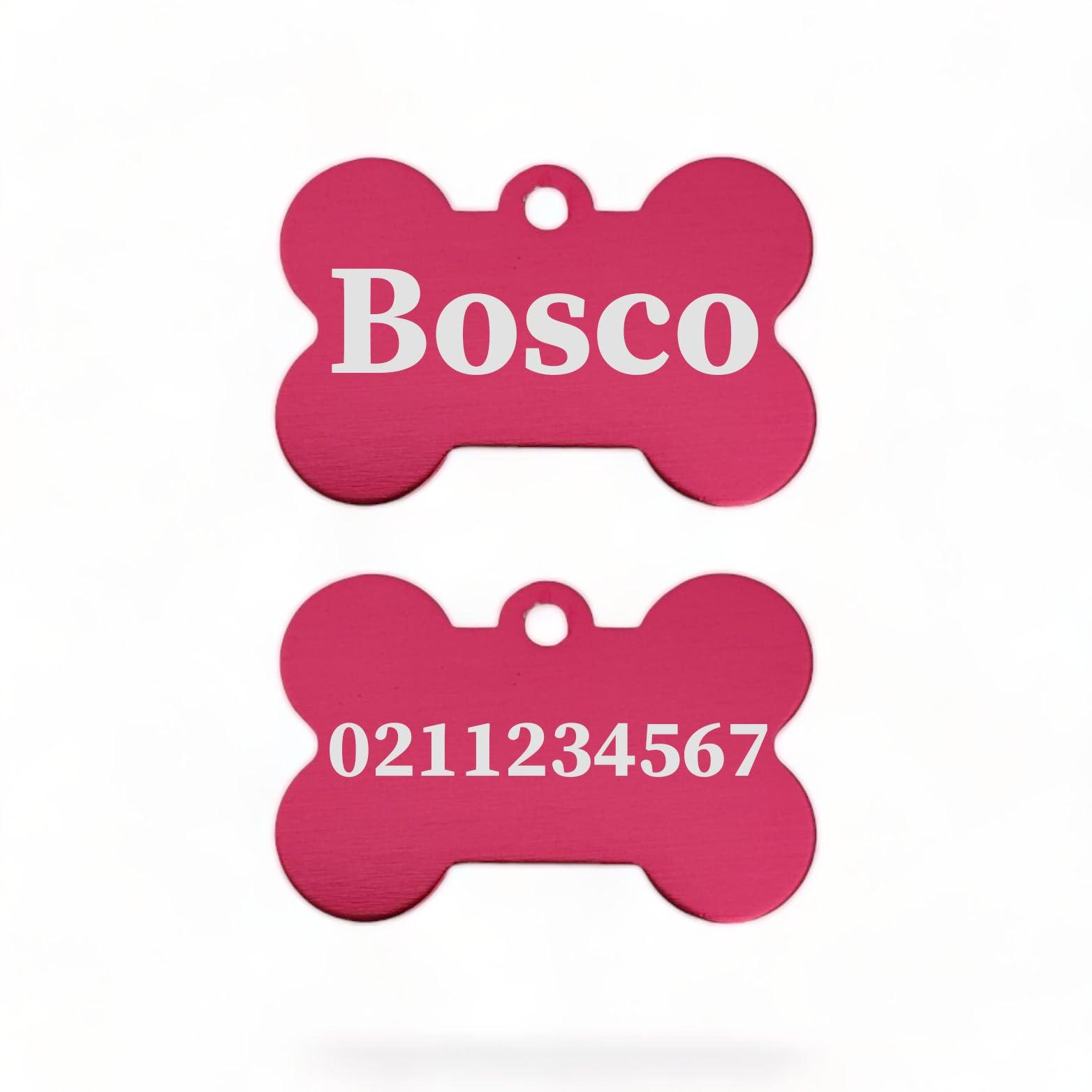 ⭐️Purr. Meow. Woof.⭐️ - Name Front & Number Back | Bone Aluminium | Dog ID Pet Tag - DeepPink