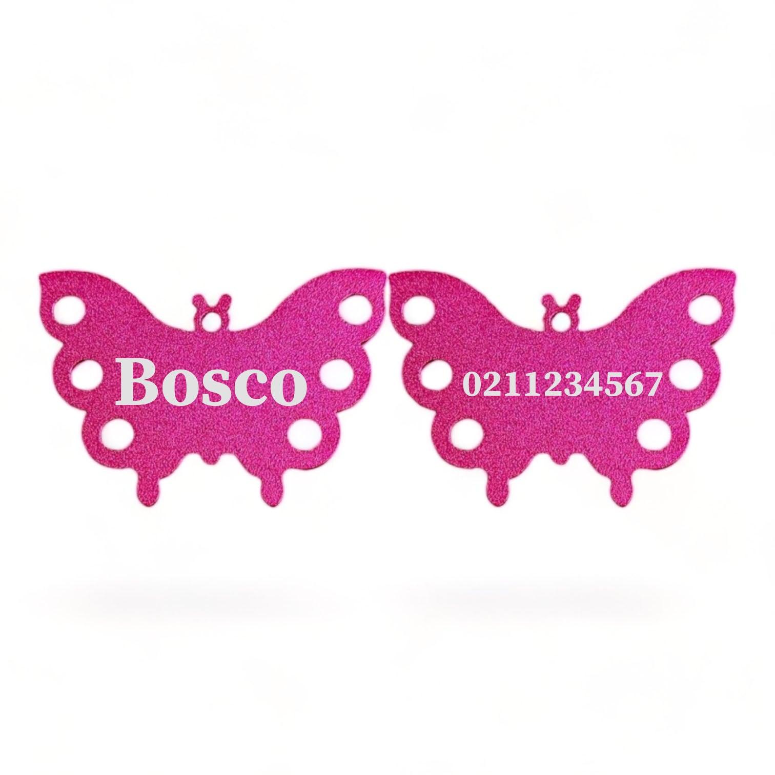 ⭐️Purr. Meow. Woof.⭐️ - Name Front & Number Back | Butterfly Aluminum | Dog ID Pet Tag - DeepPink
