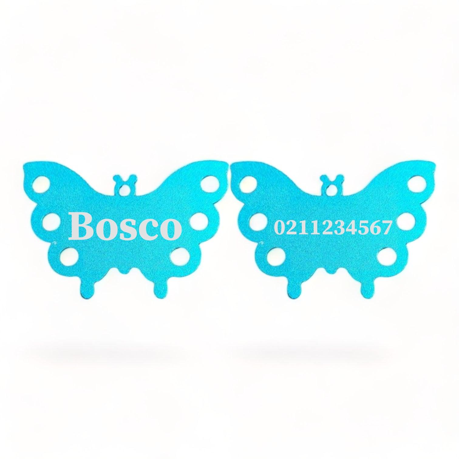 ⭐️Purr. Meow. Woof.⭐️ - Name Front & Number Back | Butterfly Aluminum | Dog ID Pet Tag - DodgerBlue