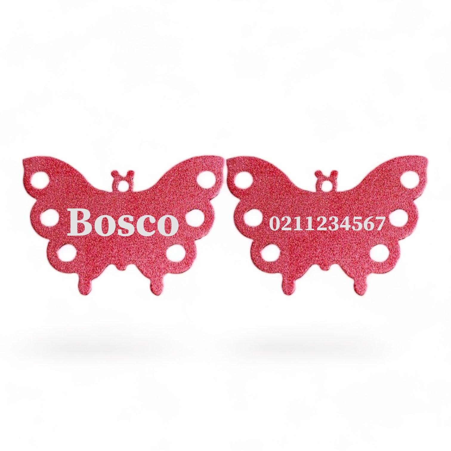 ⭐️Purr. Meow. Woof.⭐️ - Name Front & Number Back | Butterfly Aluminum | Dog ID Pet Tag - Firebrick