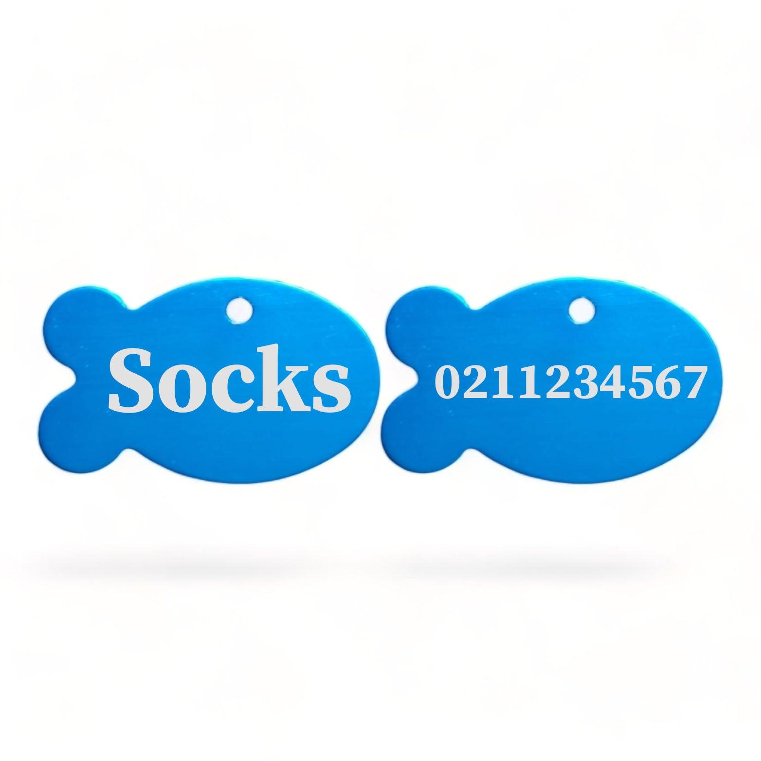 ⭐️Purr. Meow. Woof.⭐️ - Name Front & Number Back | Fish Aluminum | Cat, Kitten & Dog ID Pet Tag - DodgerBlue