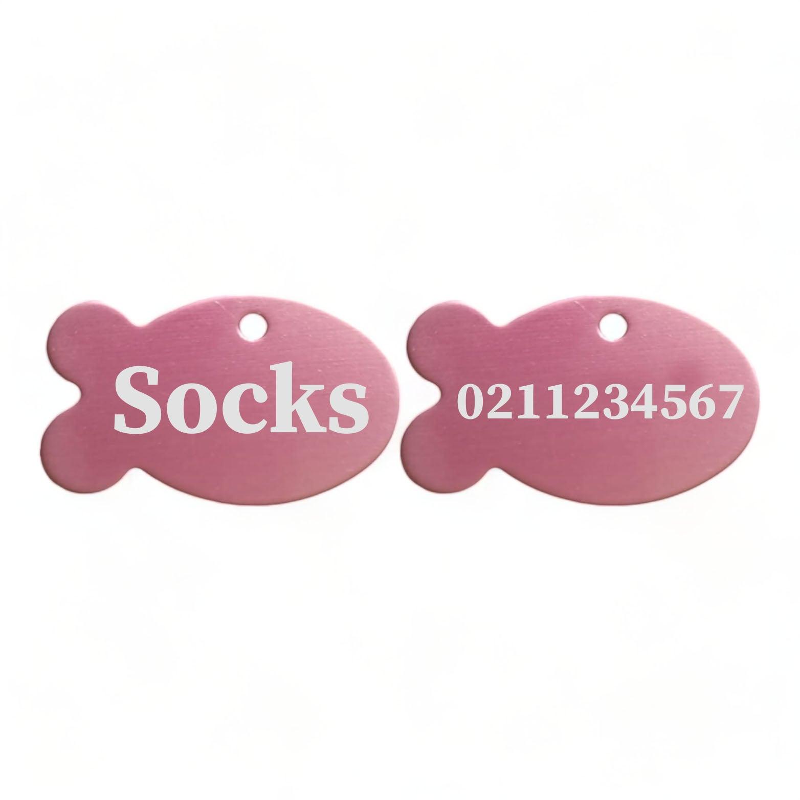 ⭐️Purr. Meow. Woof.⭐️ - Name Front & Number Back | Fish Aluminum | Cat, Kitten & Dog ID Pet Tag - LightPink