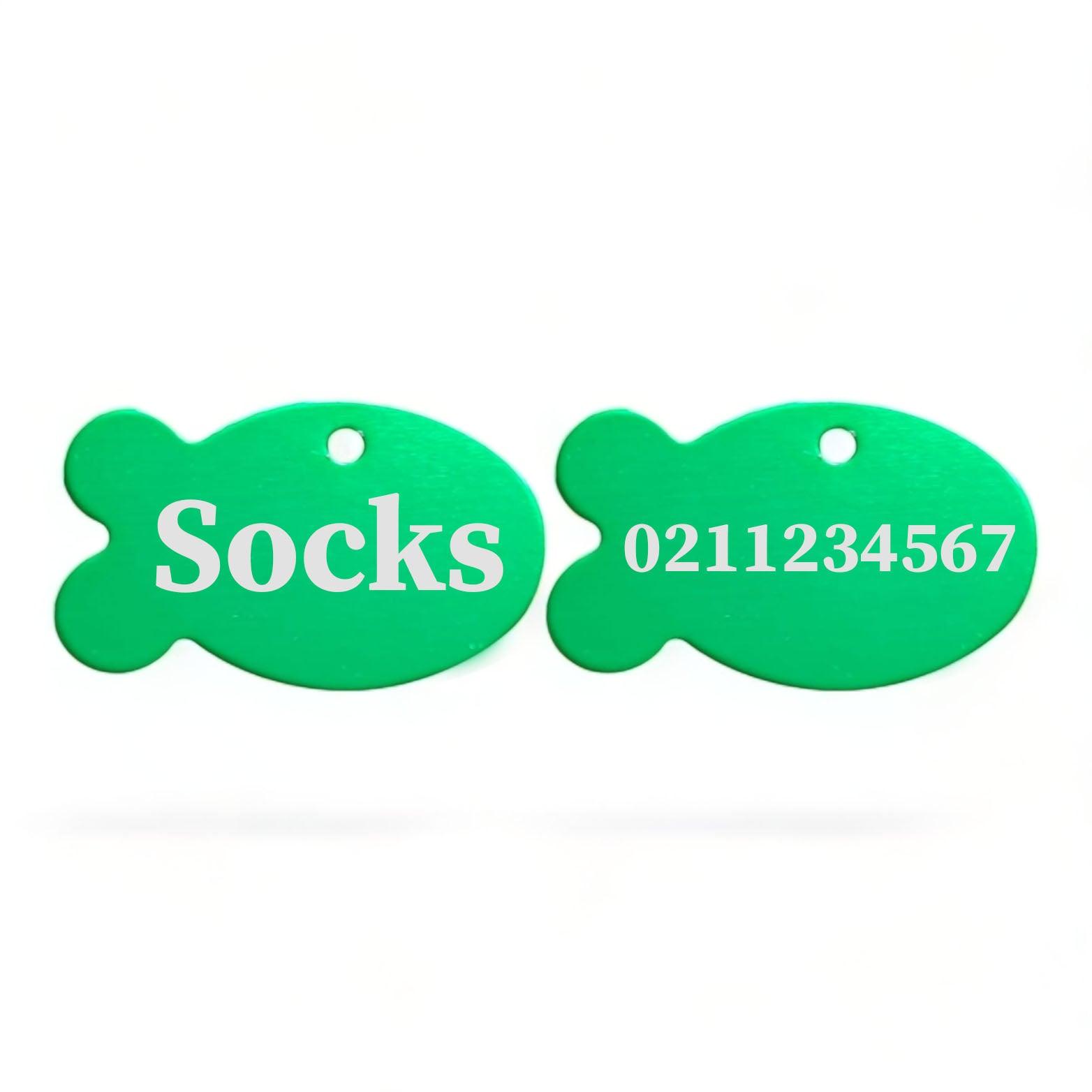 ⭐️Purr. Meow. Woof.⭐️ - Name Front & Number Back | Fish Aluminum | Cat, Kitten & Dog ID Pet Tag - MediumSpringGreen